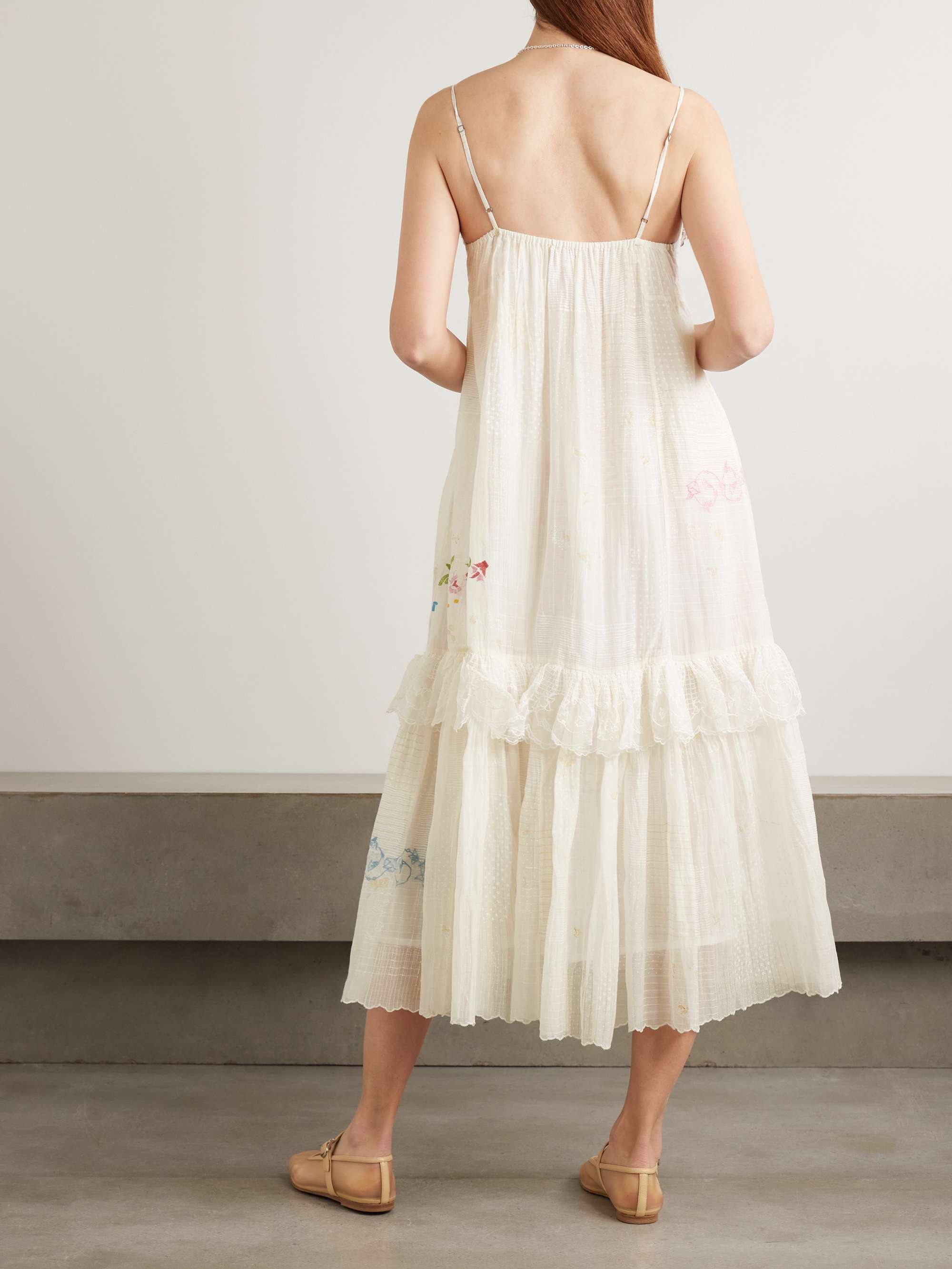 Teek tiered ruffled embroidered cotton and silk-blend voile midi dress view