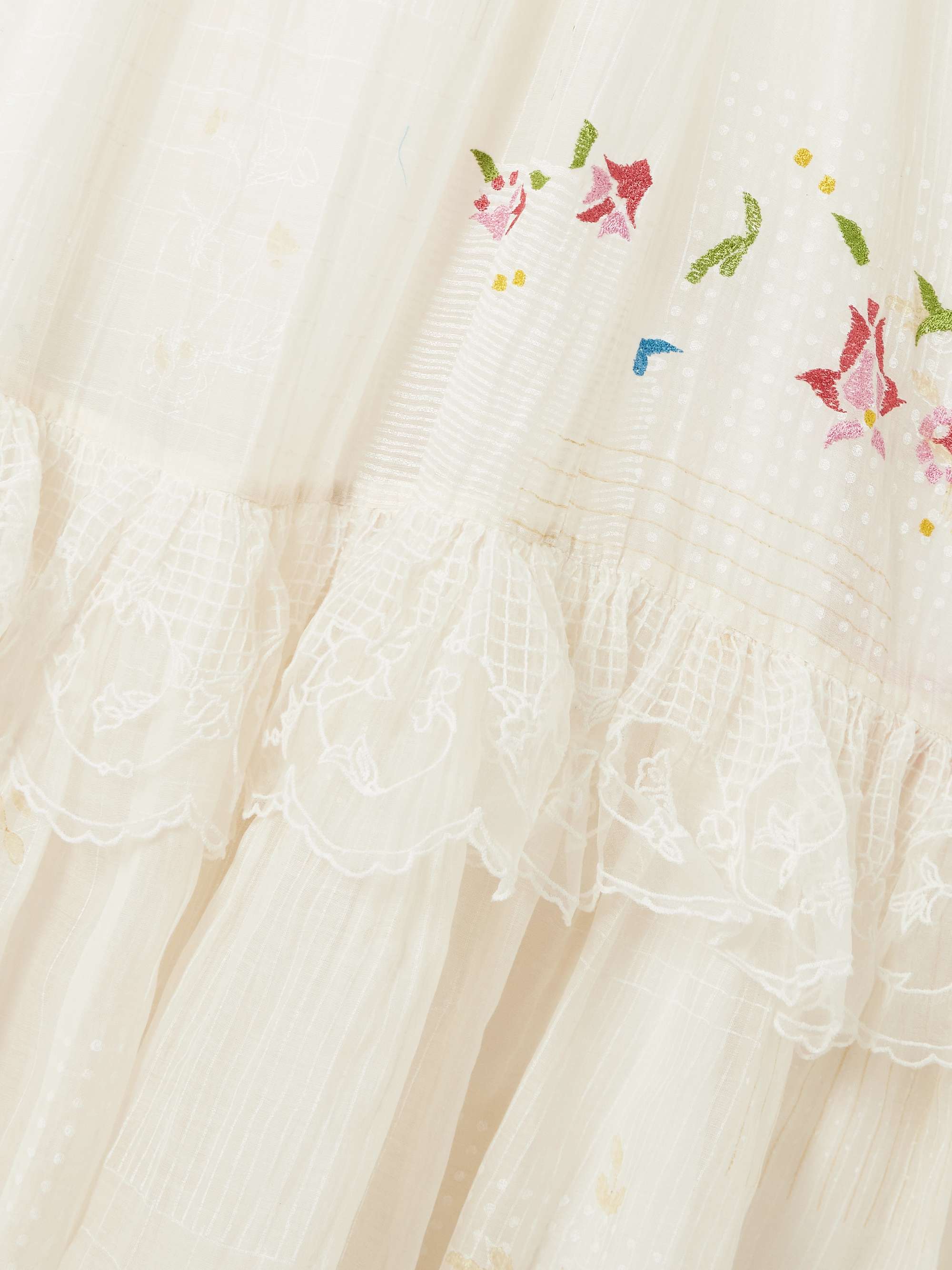 Teek tiered ruffled embroidered cotton and silk-blend voile midi dress view