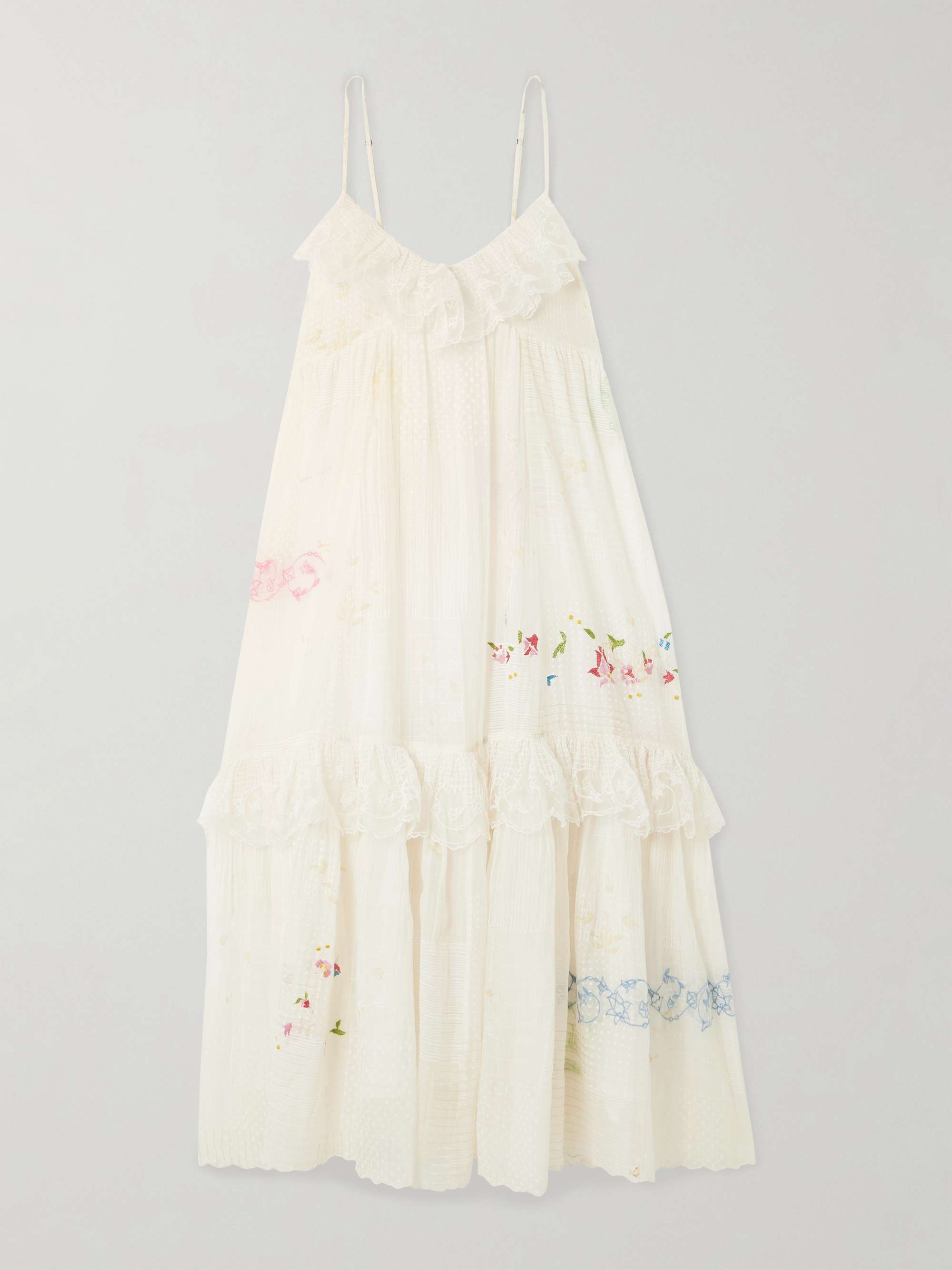 Teek tiered ruffled embroidered cotton and silk-blend voile midi dress view