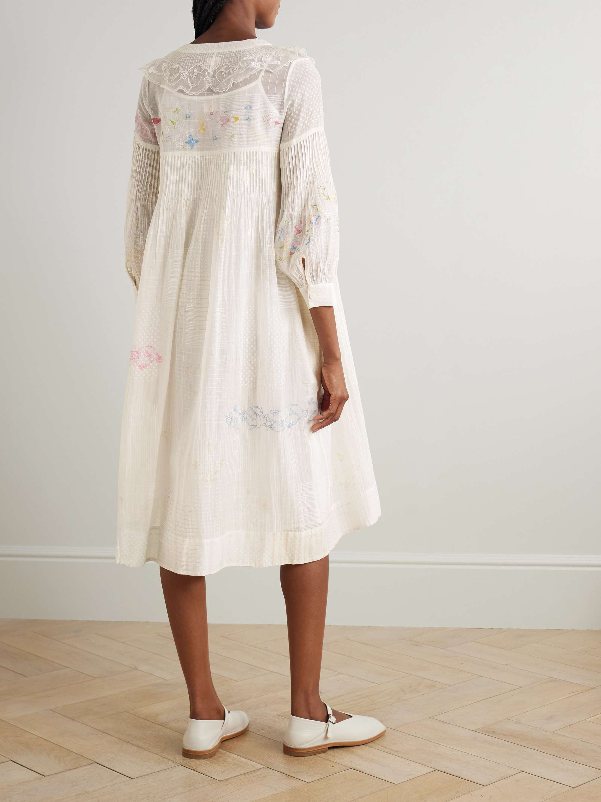 Viola lace-trimmed printed embroidered cotton and silk-blend voile midi dress view