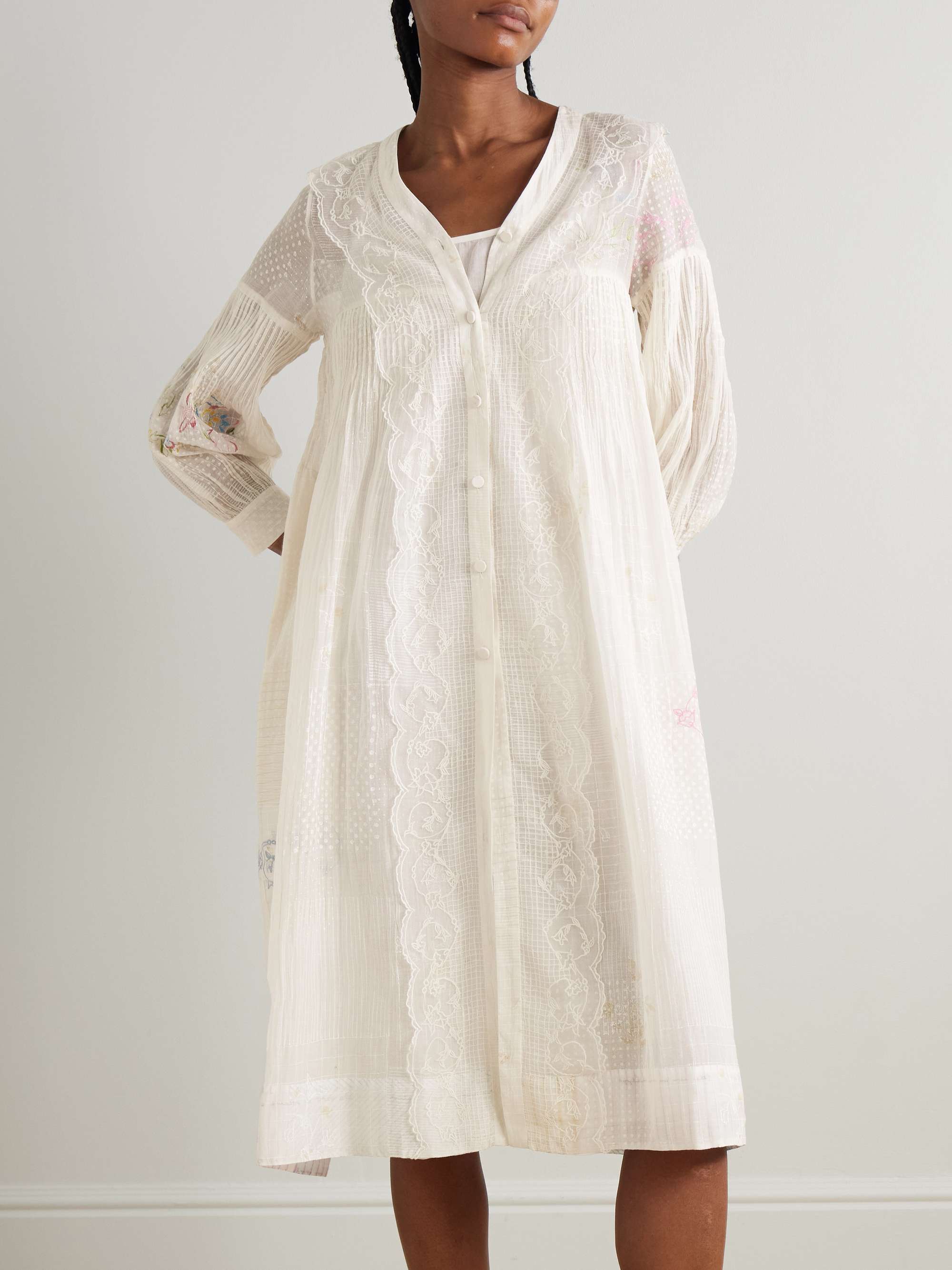 Viola lace-trimmed printed embroidered cotton and silk-blend voile midi dress view