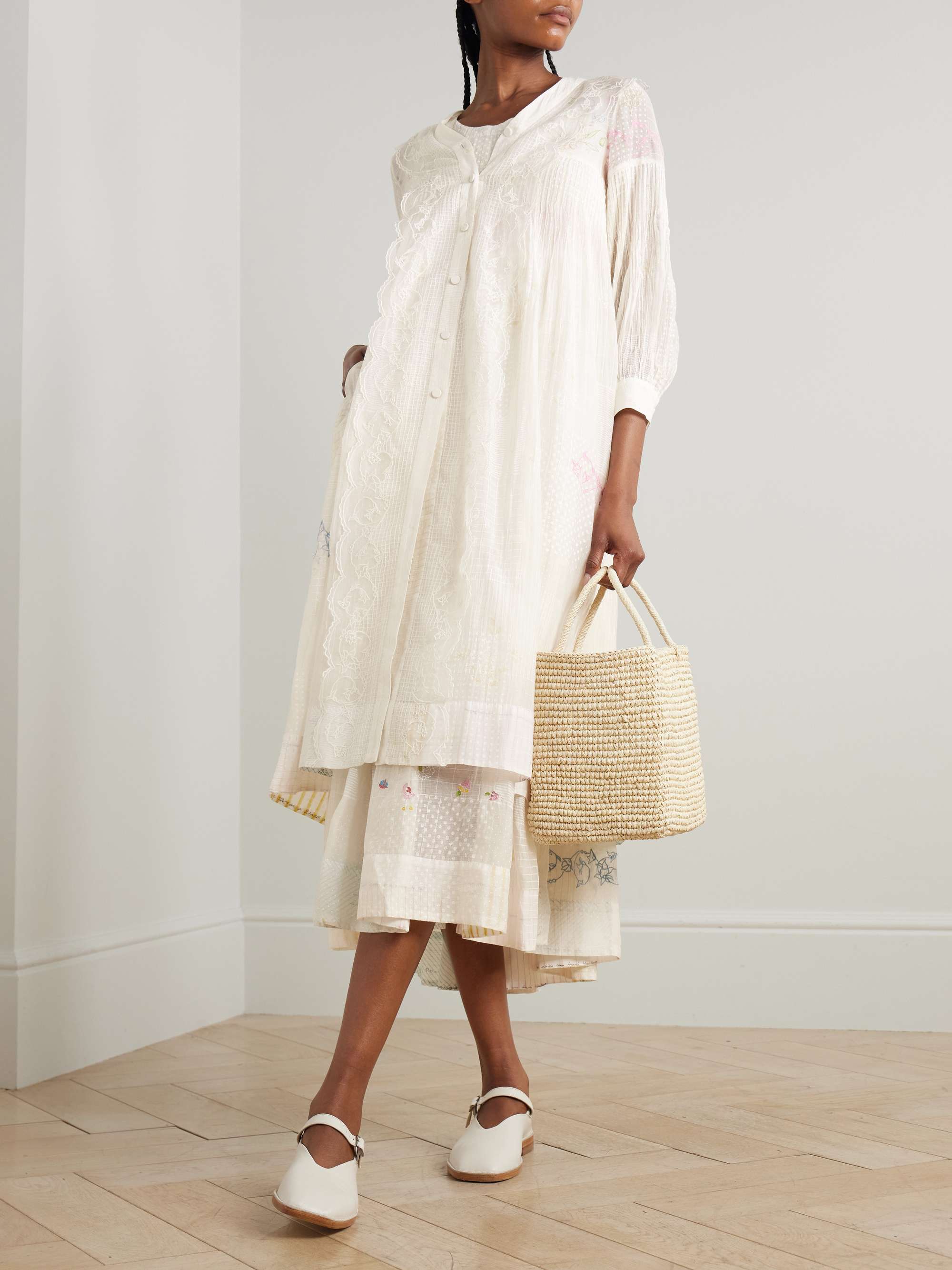 Viola lace-trimmed printed embroidered cotton and silk-blend voile midi dress view
