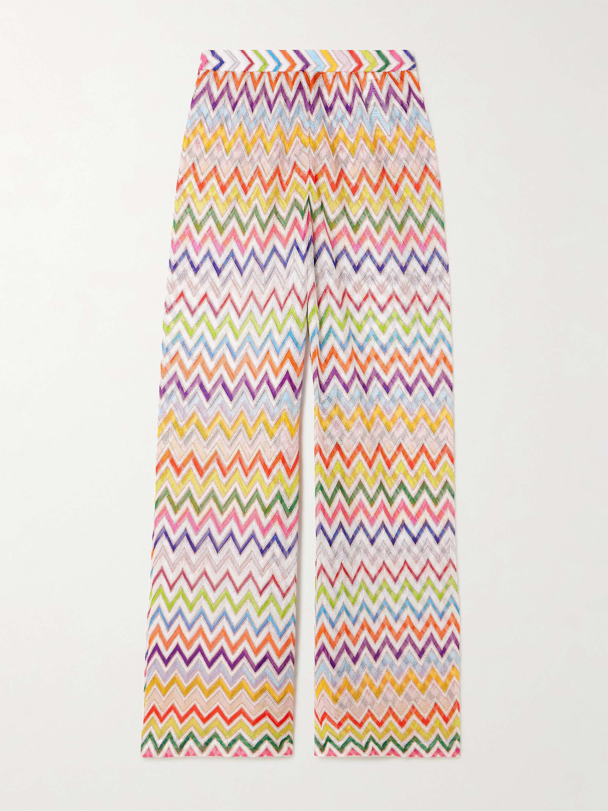 Striped metallic crochet-knit pants view