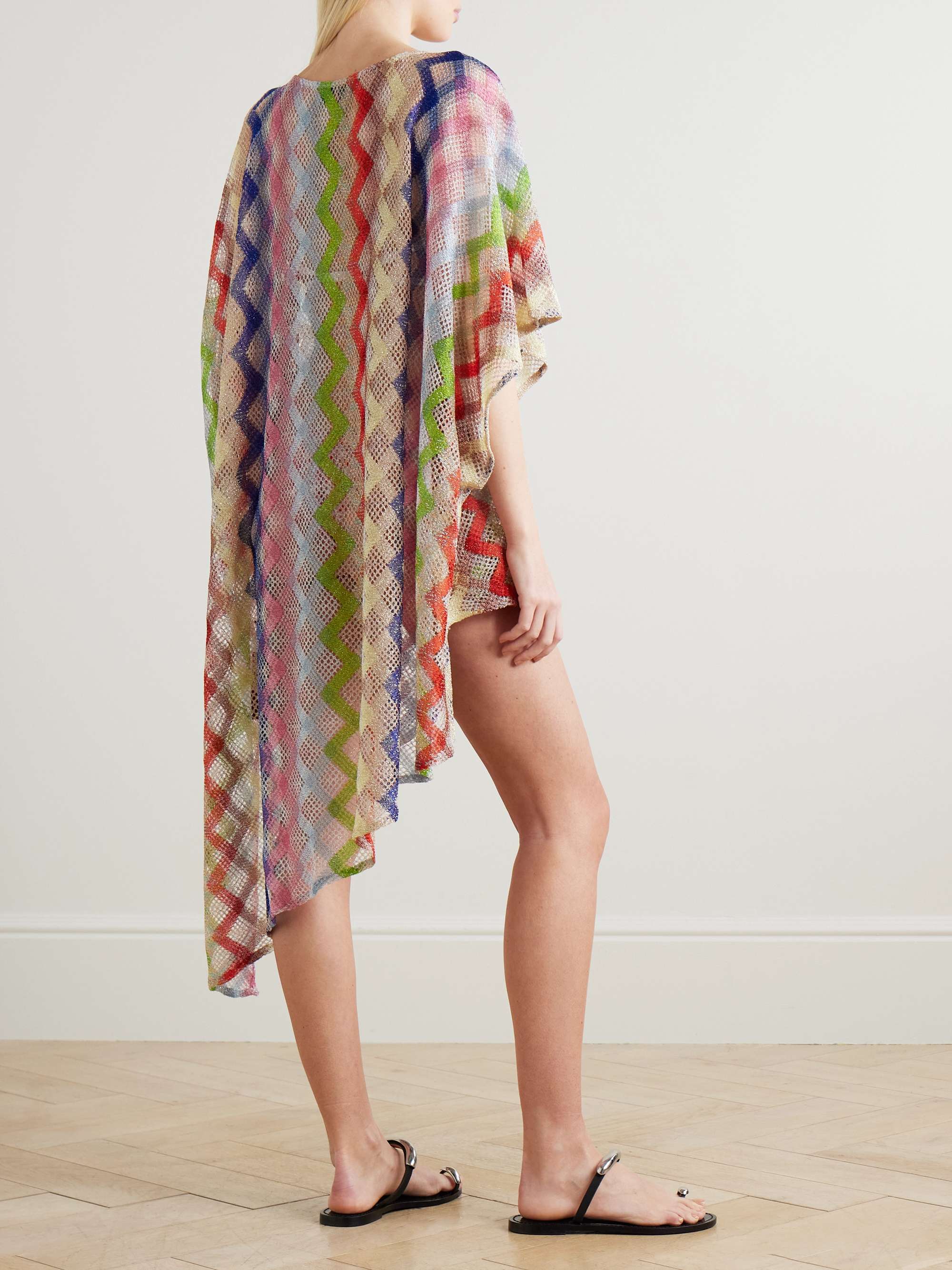 Mare asymmetric metallic crochet-knit kaftan view