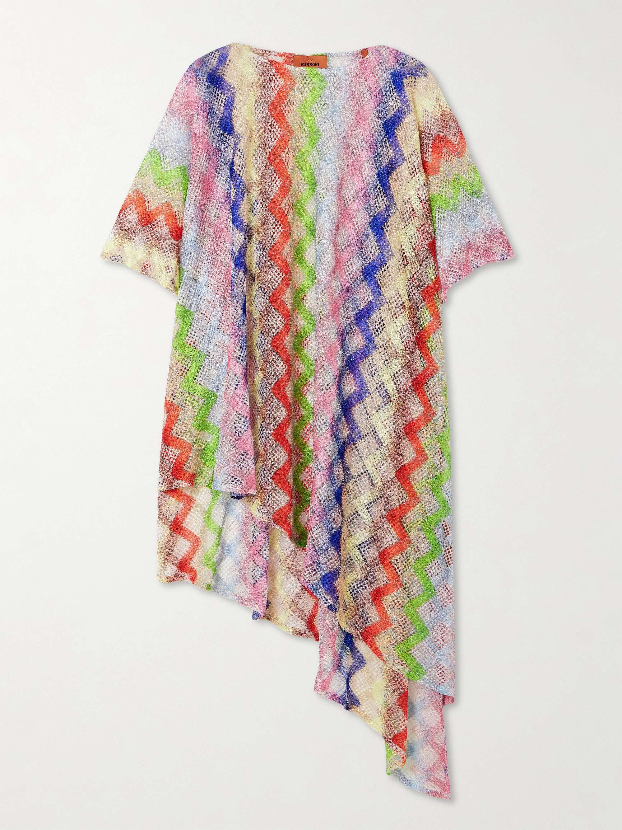 Mare asymmetric metallic crochet-knit kaftan view