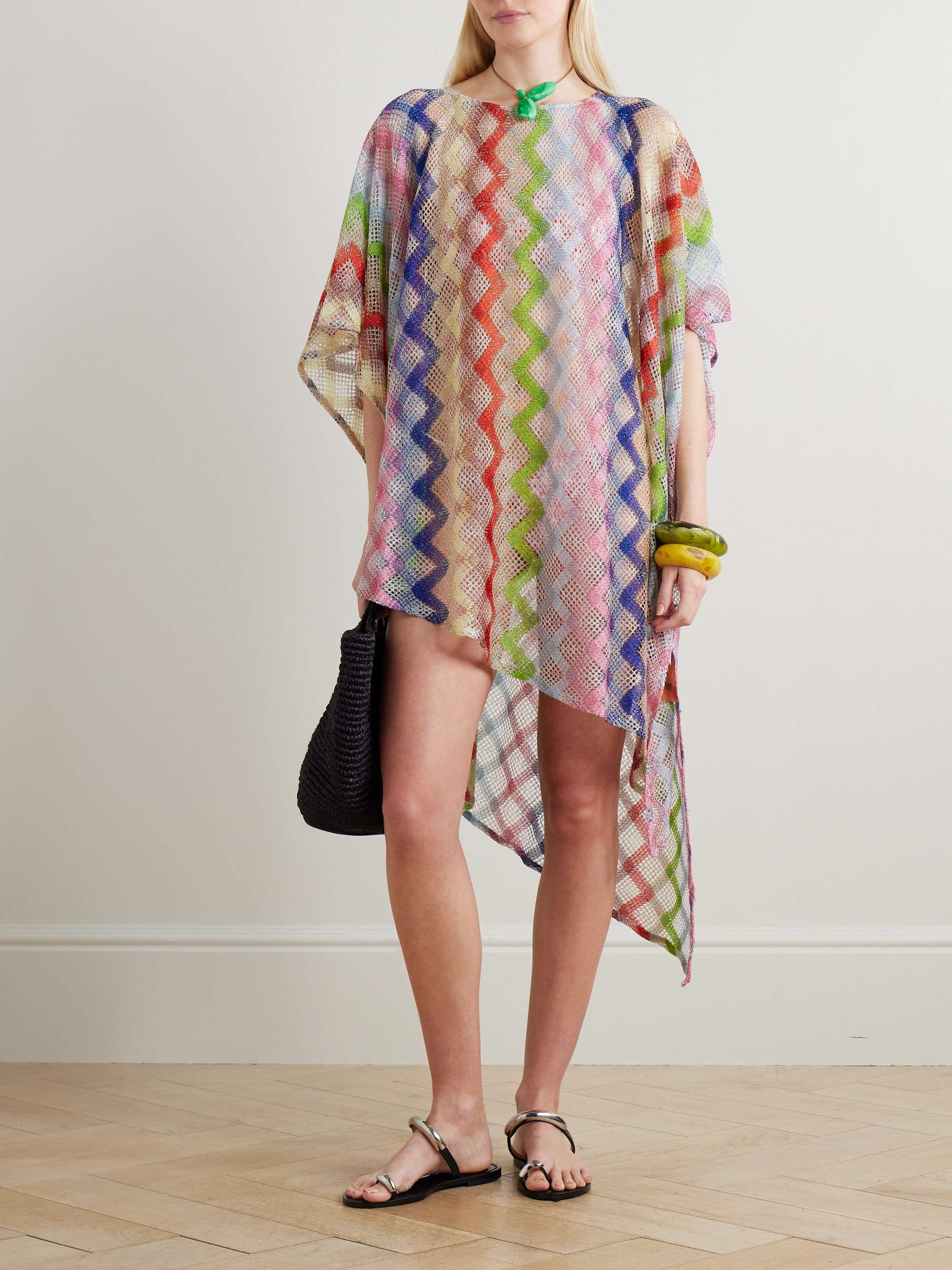 Mare asymmetric metallic crochet-knit kaftan view