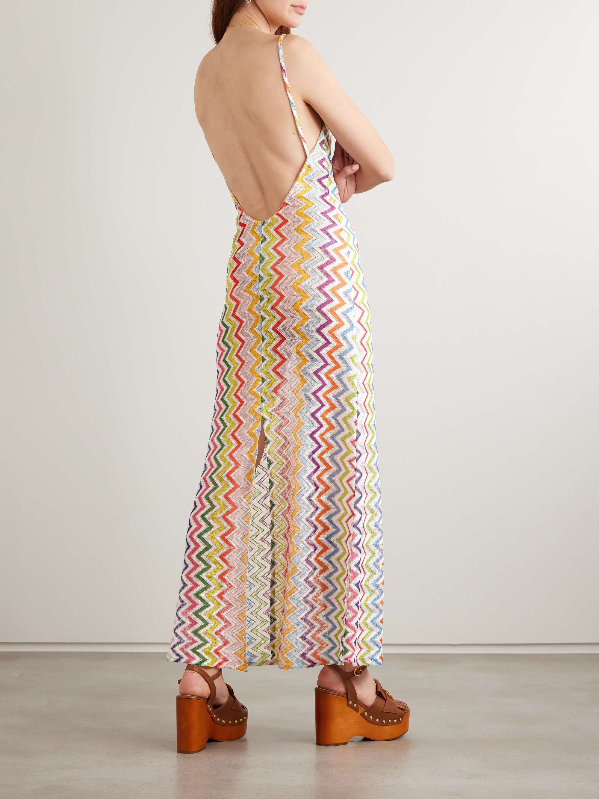 Striped metallic crochet-knit maxi dress view