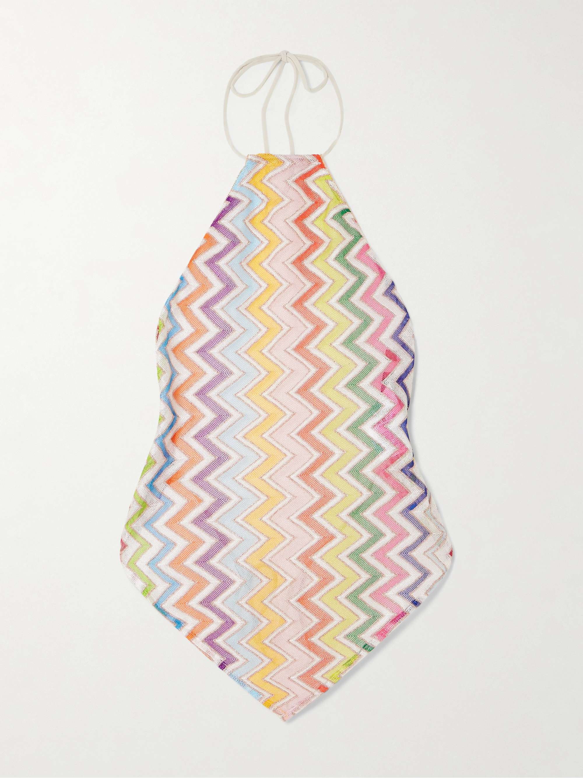 Striped crochet-knit halterneck top view