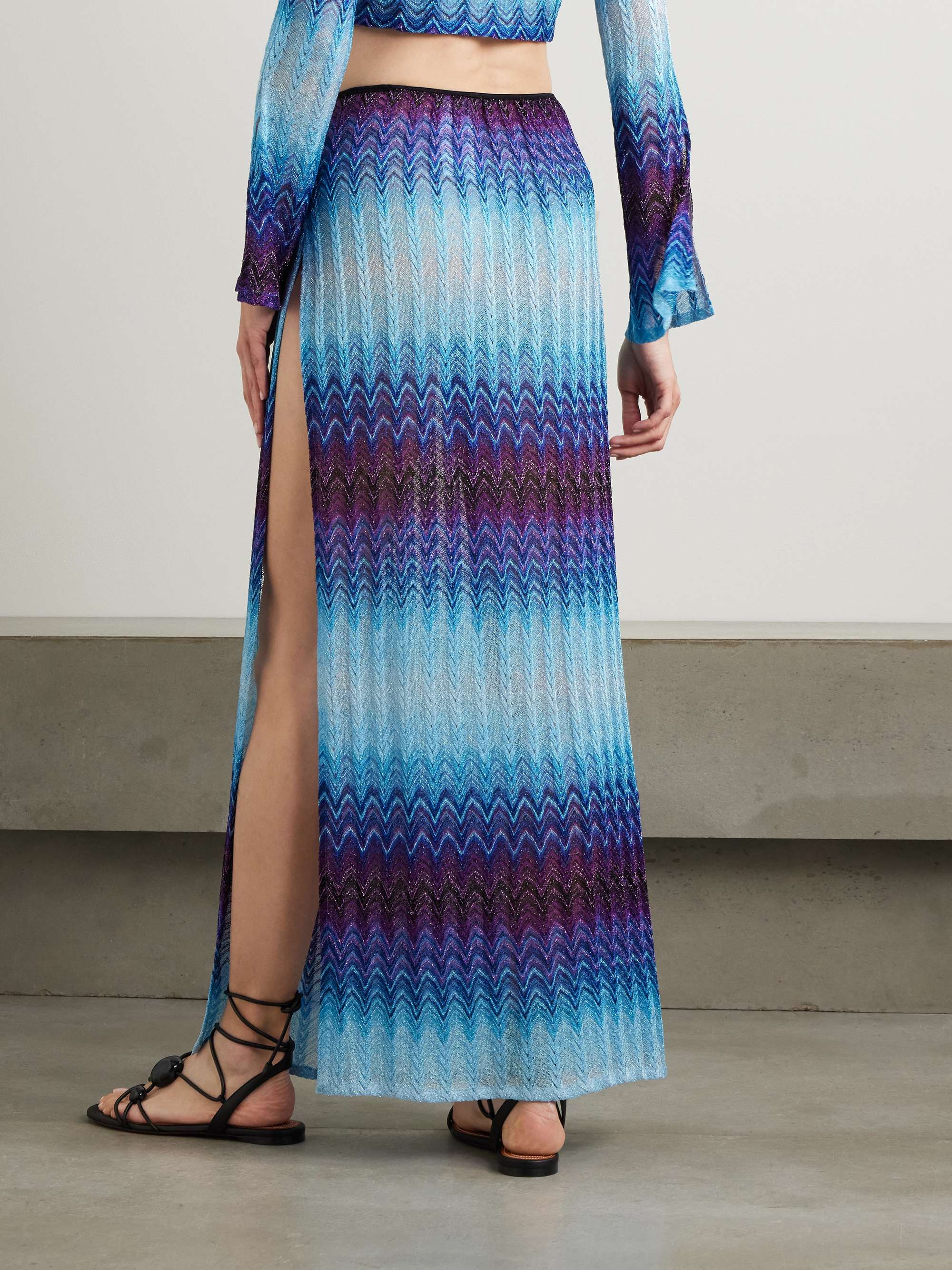 Ombré metallic crochet-knit midi skirt view