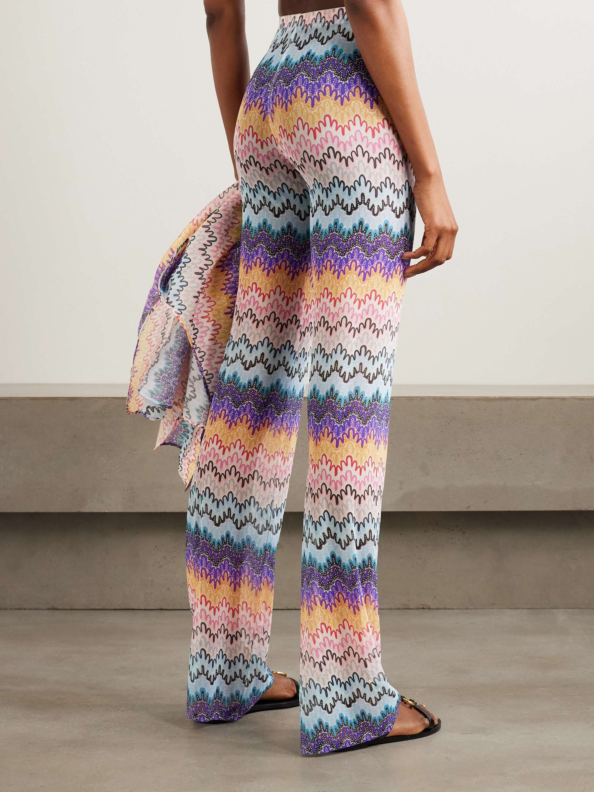 Printed mesh flared pants view