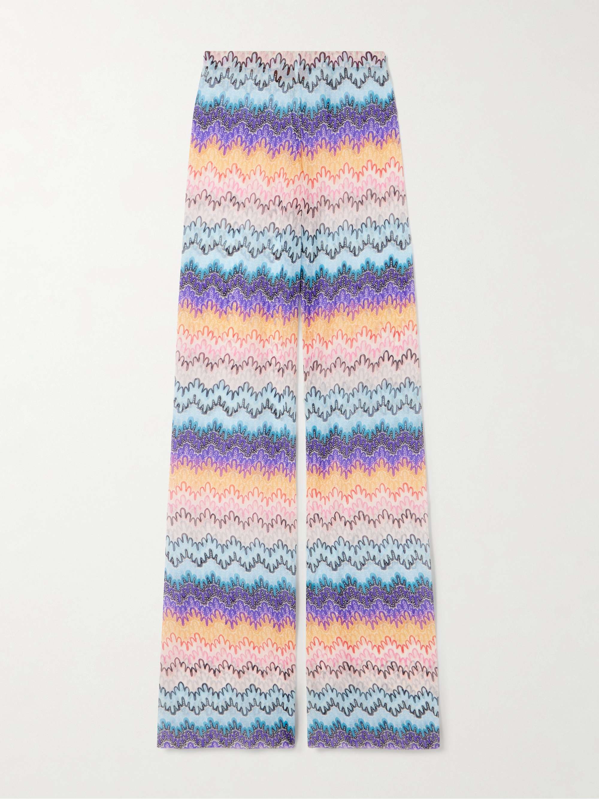 Printed mesh flared pants view