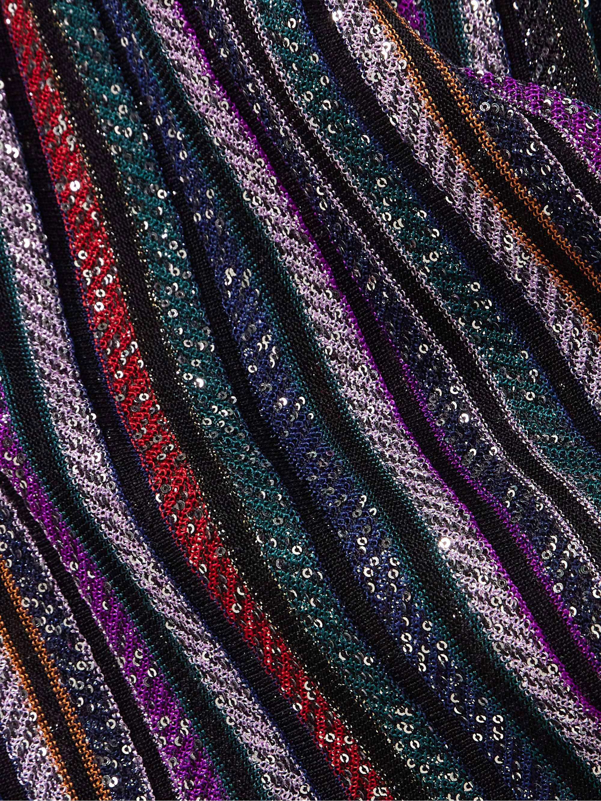 Sequined striped metallic crochet-knit wide-leg pants view