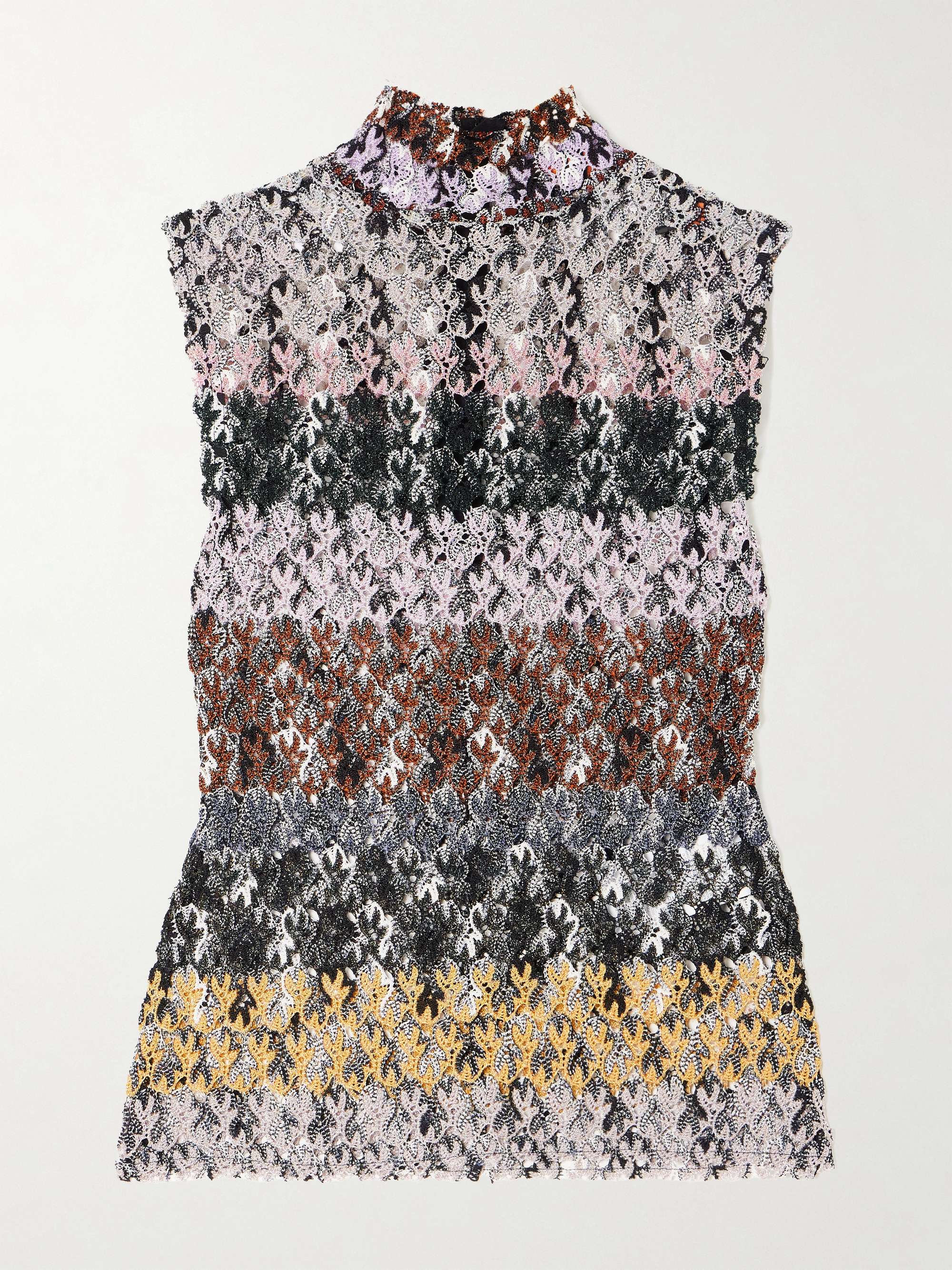 Striped metallic crochet-knit tank view