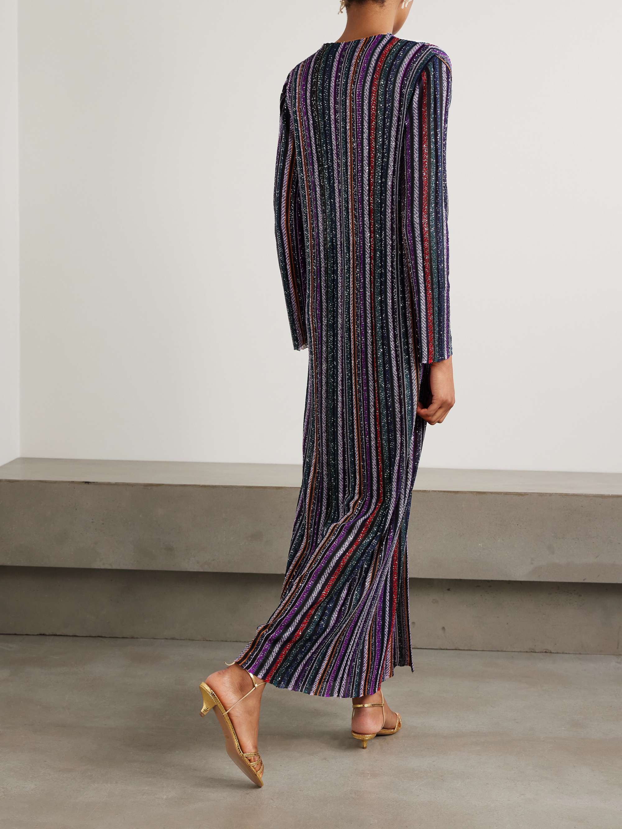 Sequin-embellished striped crochet-knit cardigan view