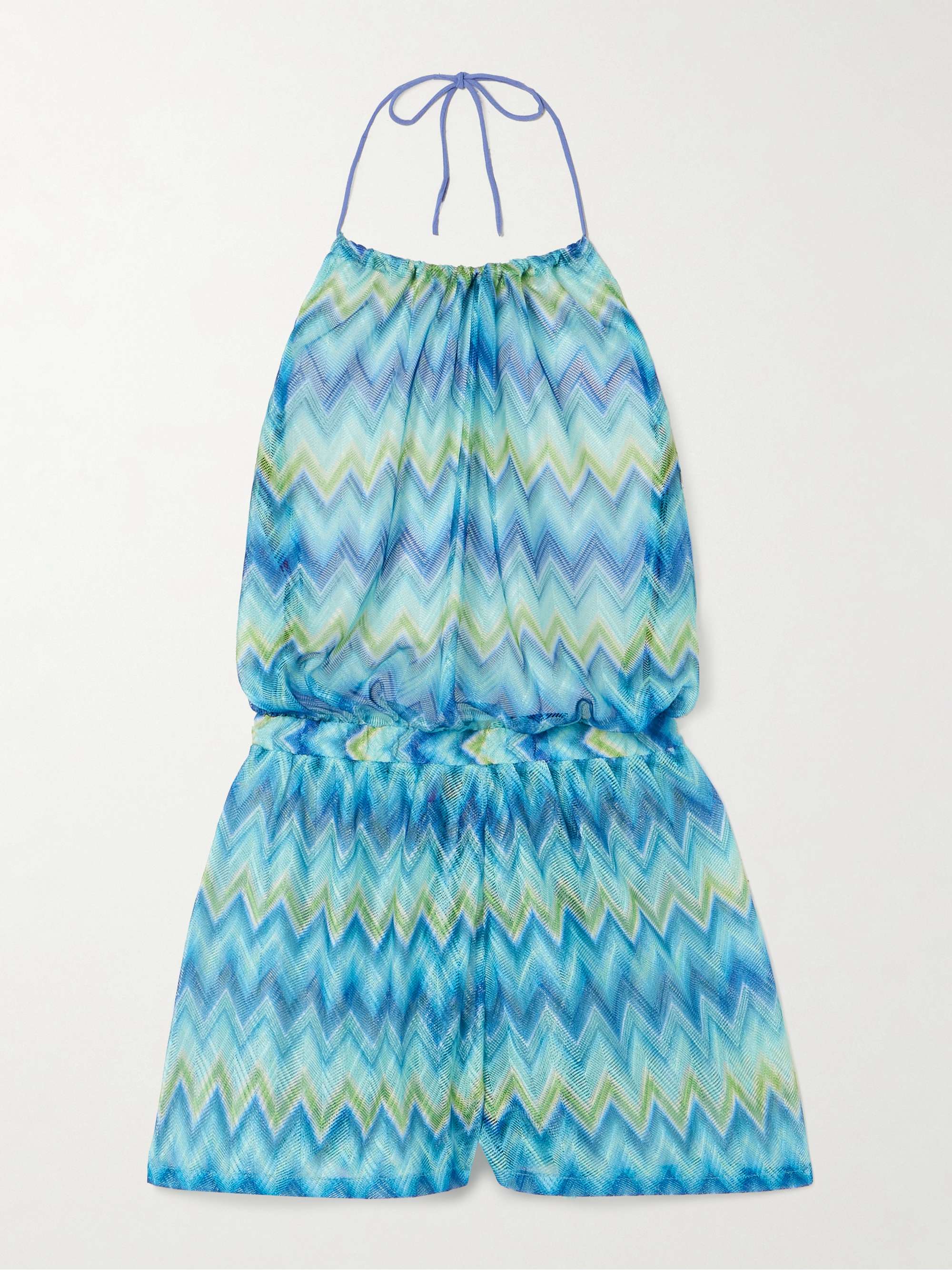 Open-back printed stretch-tulle halterneck playsuit view