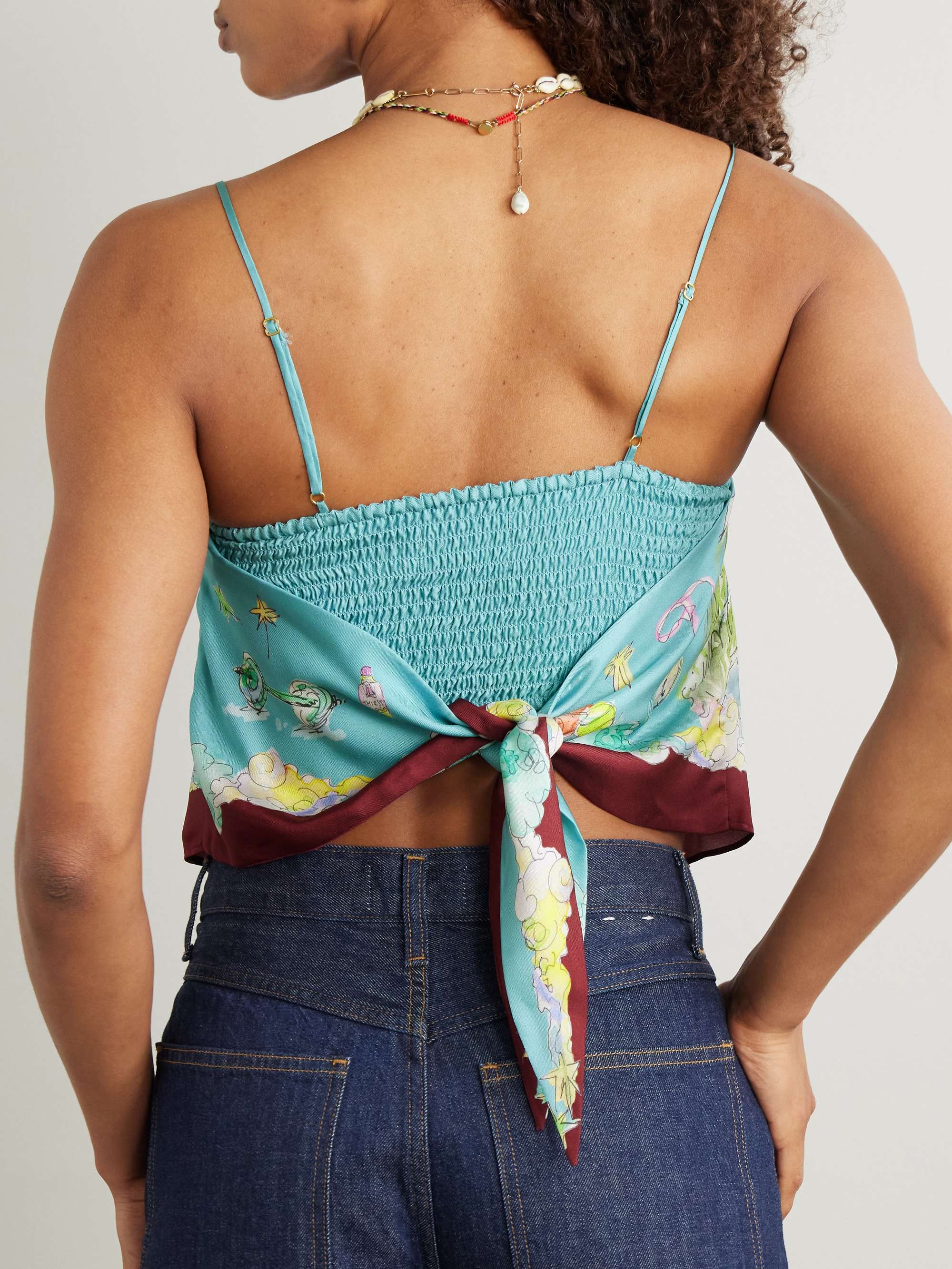 + Anouk Colantoni Daria cropped tie-detailed printed silk-twill camisole view