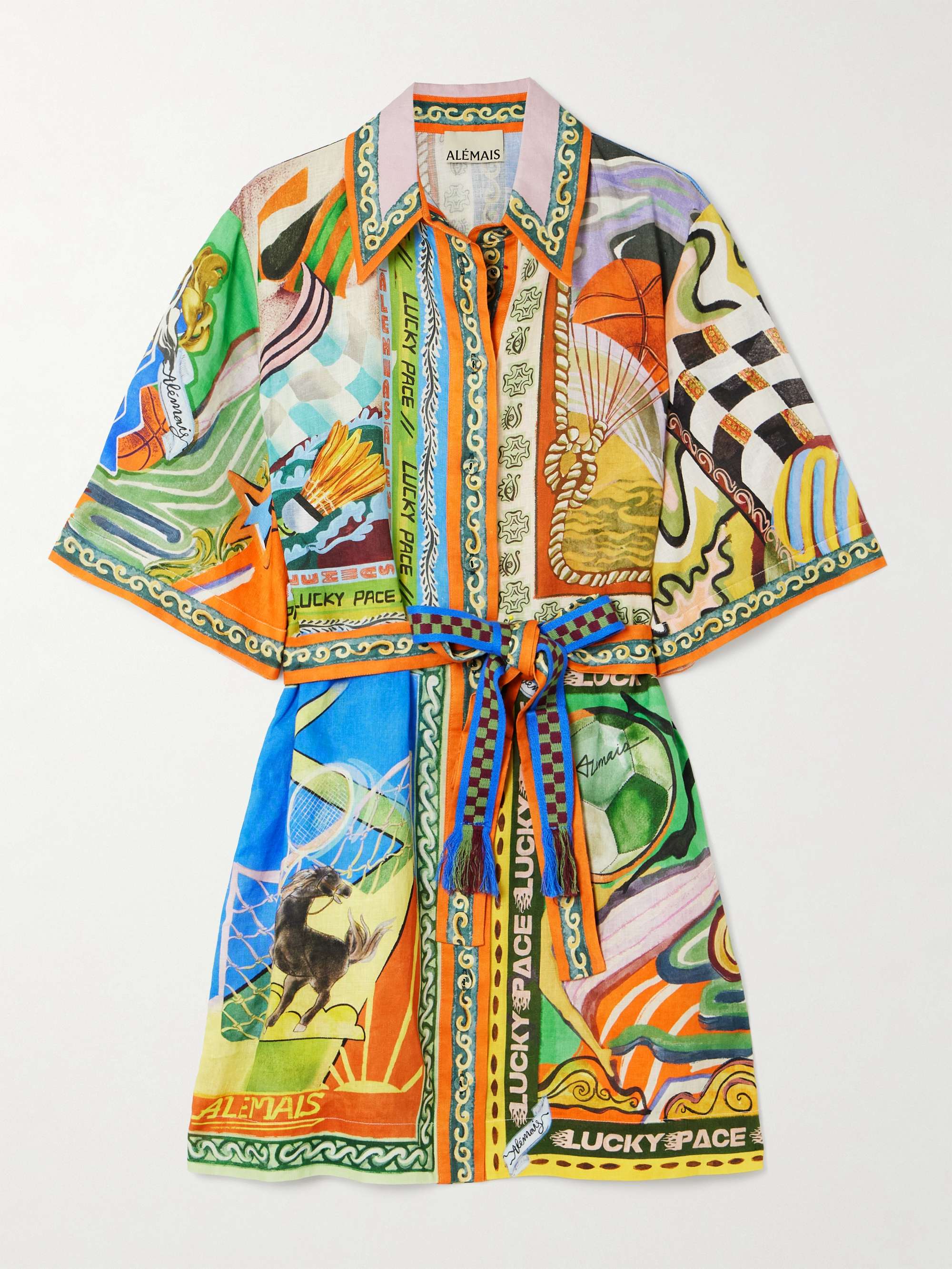 Lucky Pace belted printed linen-gauze mini shirt dress view