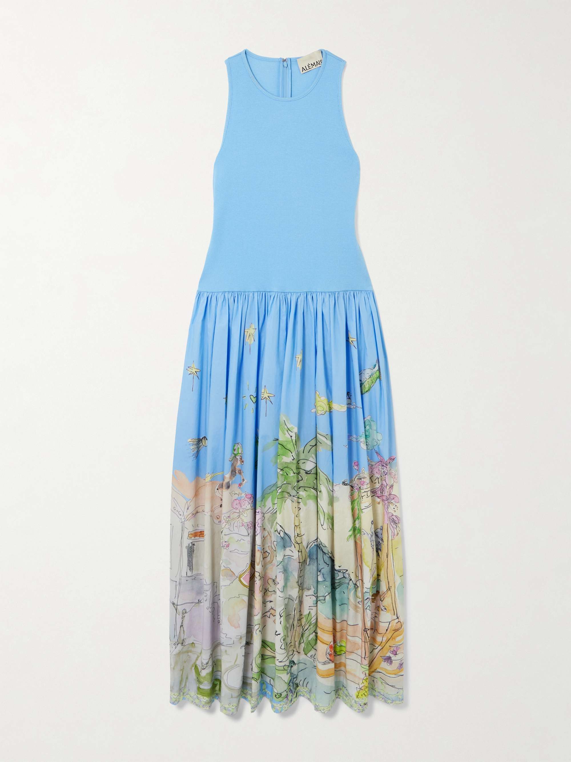 + Anouk Colantoni ribbed organic cotton-jersey and printed organic cotton-poplin midi dress view