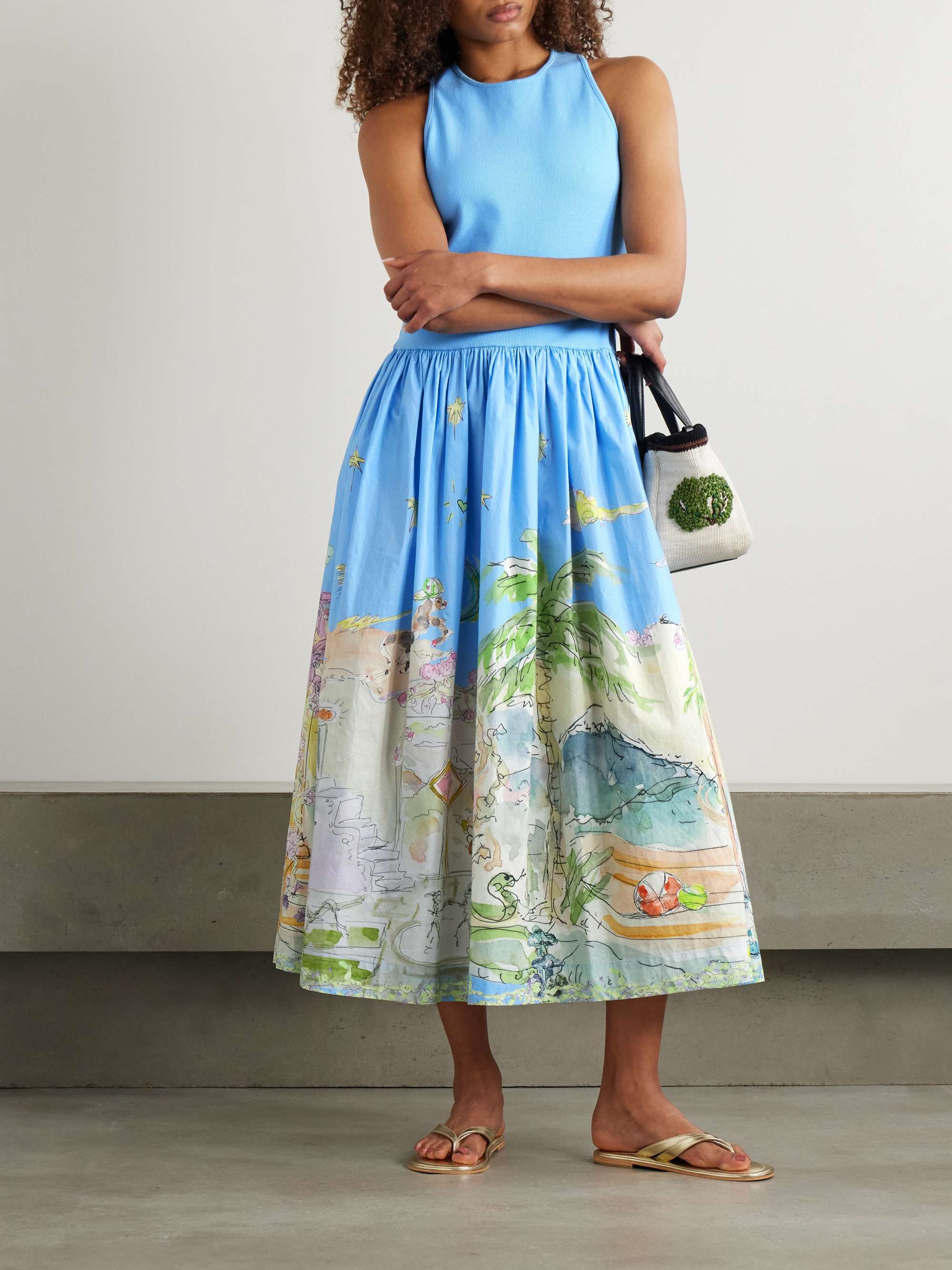 + Anouk Colantoni ribbed organic cotton-jersey and printed organic cotton-poplin midi dress view