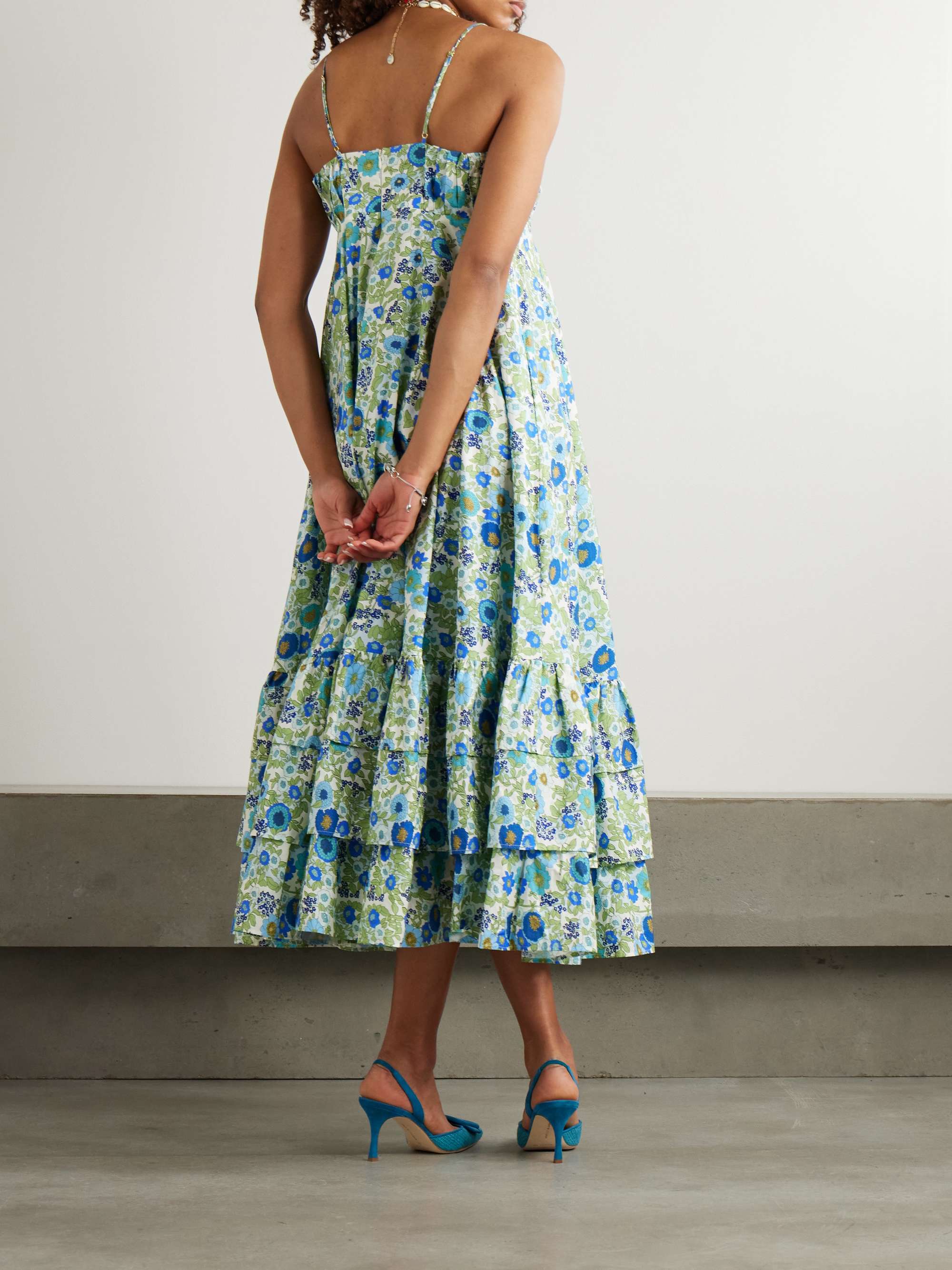 Pam tiered pintucked floral-print organic cotton-poplin midi dress view