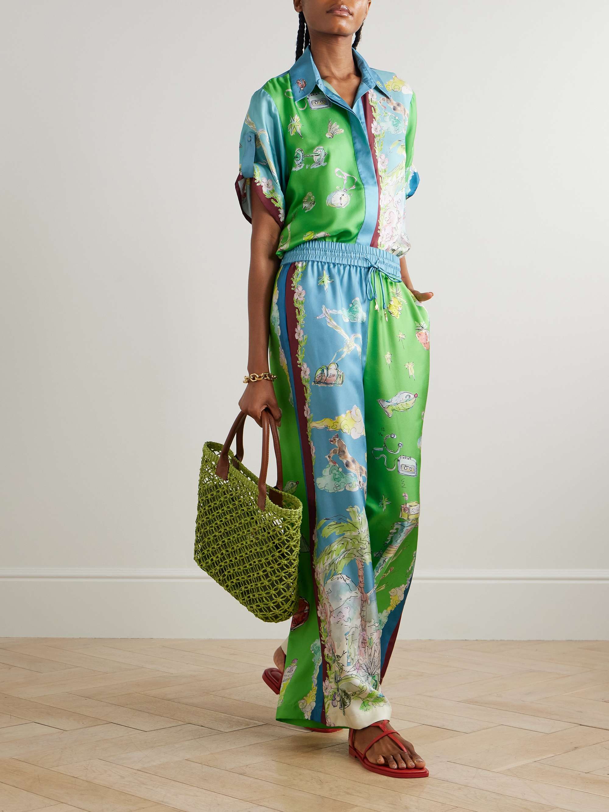 + Anouk Colantoni Daria embellished printed silk-twill wide-leg pants view