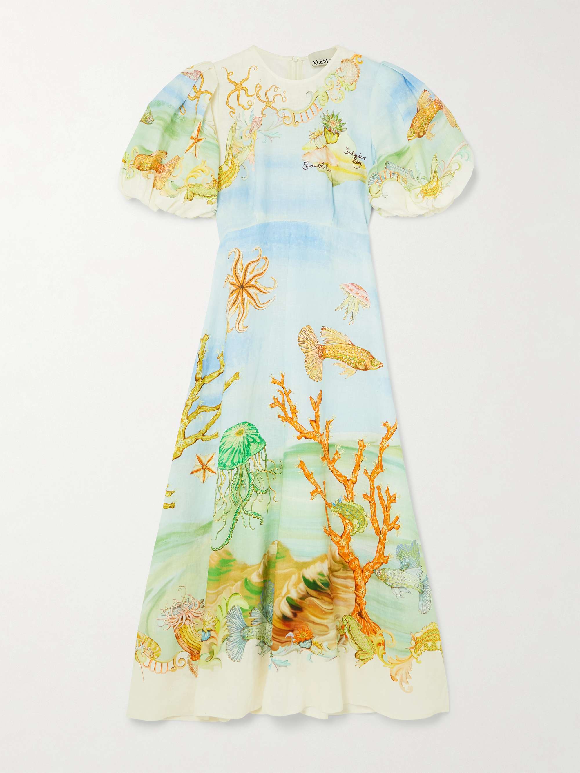 + Sam Pauletto Emerald Cove gathered printed linen-gauze midi dress view