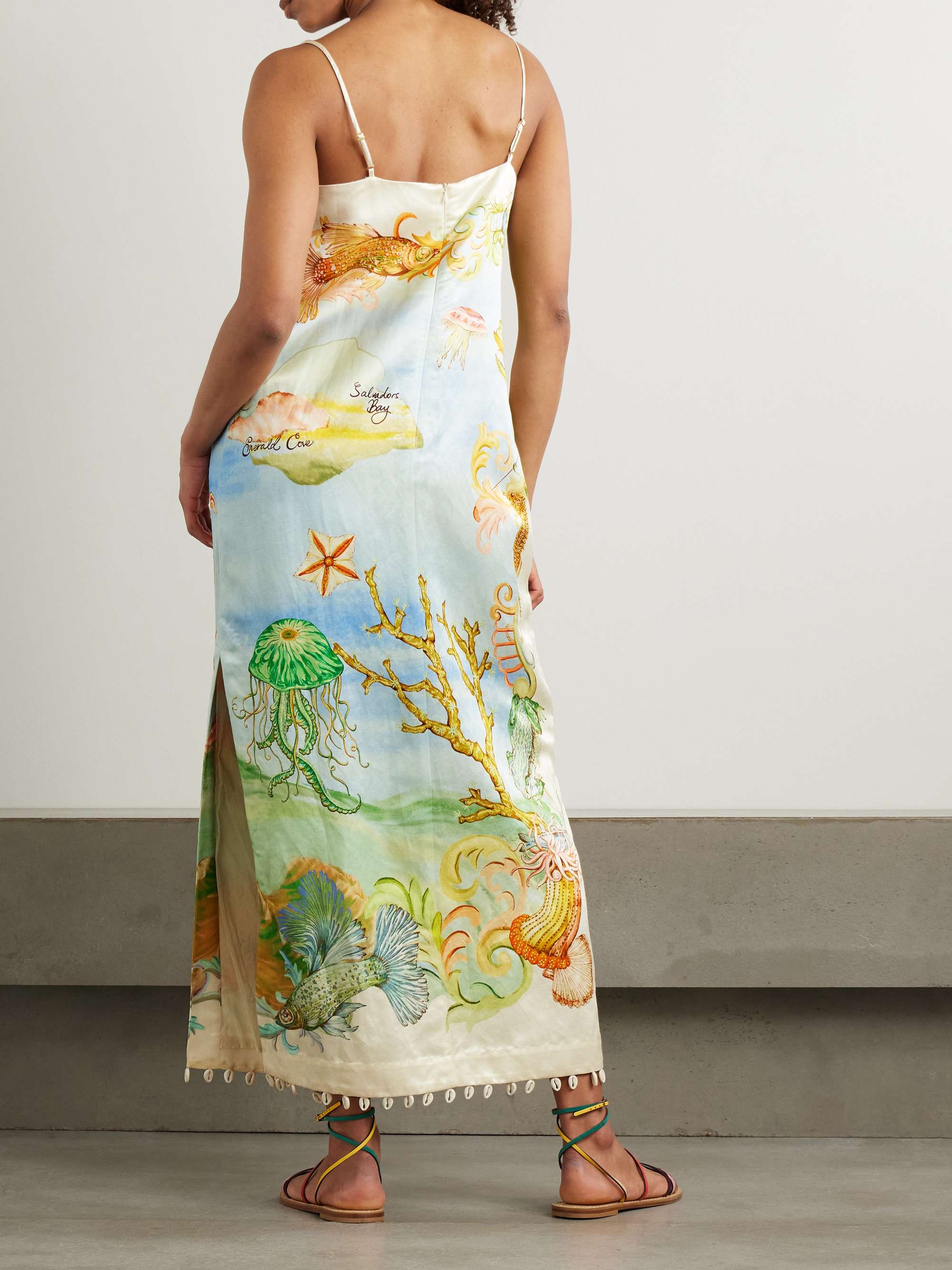 + Sam Pauletto Emerald Cove embellished printed hemp and silk-blend midi dress view