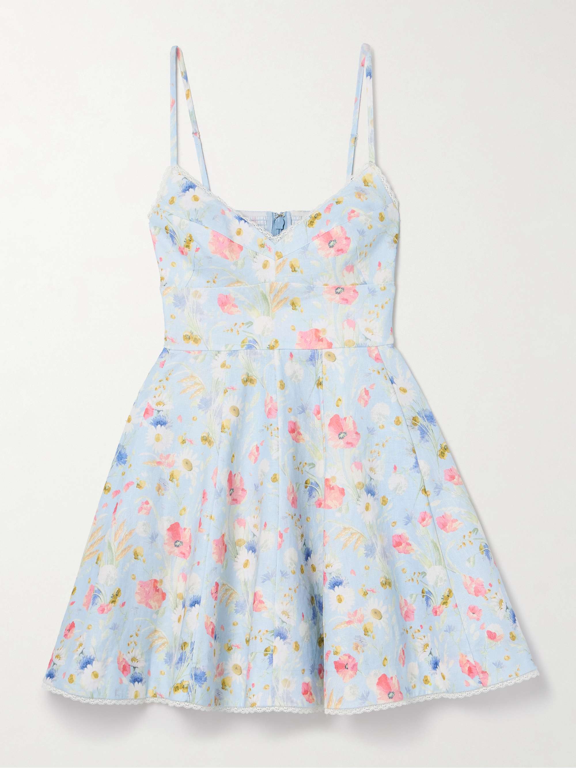 Lucky lace-trimmed floral-print linen mini dress view