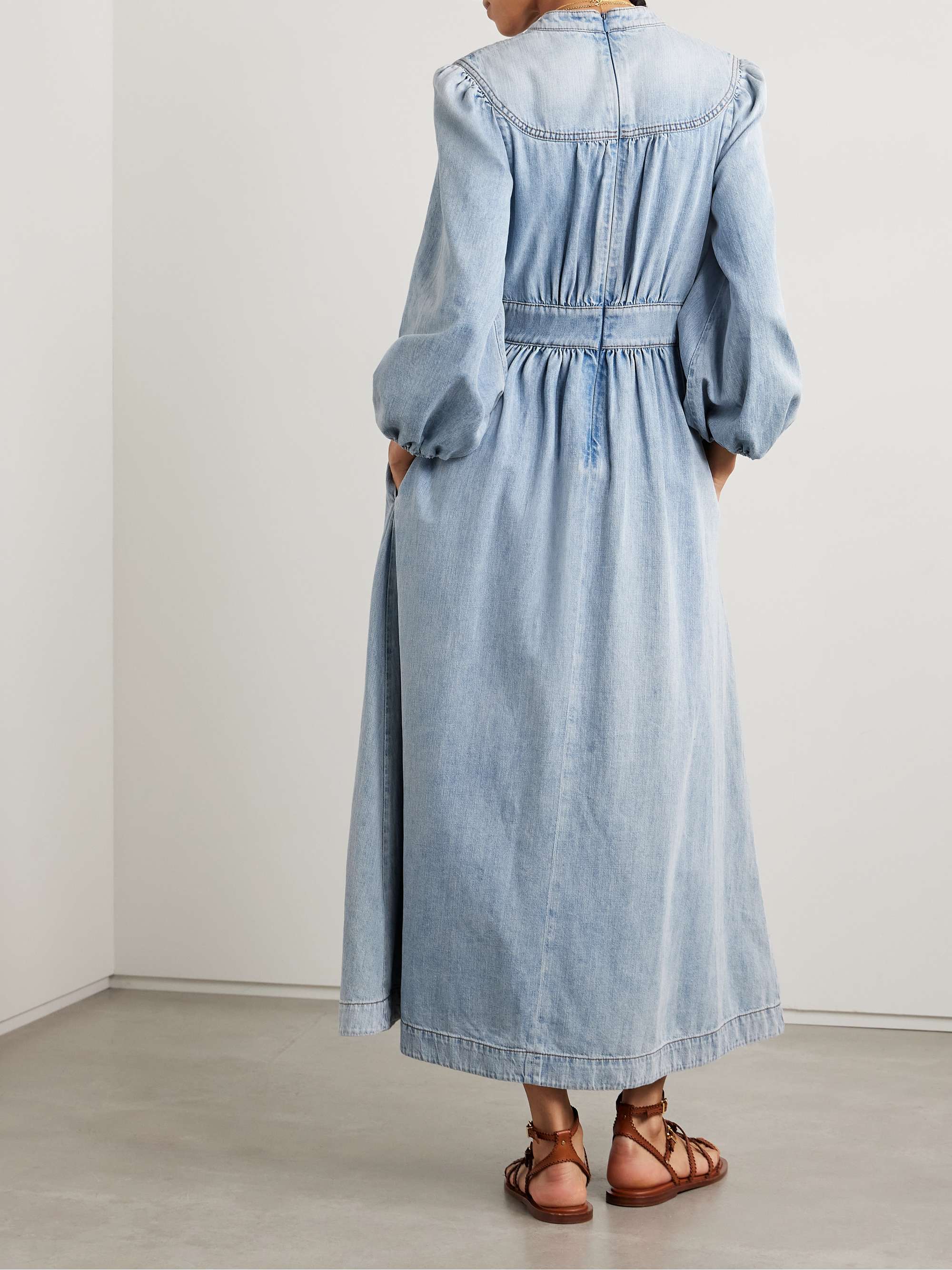 Lucky gathered denim midi dress view