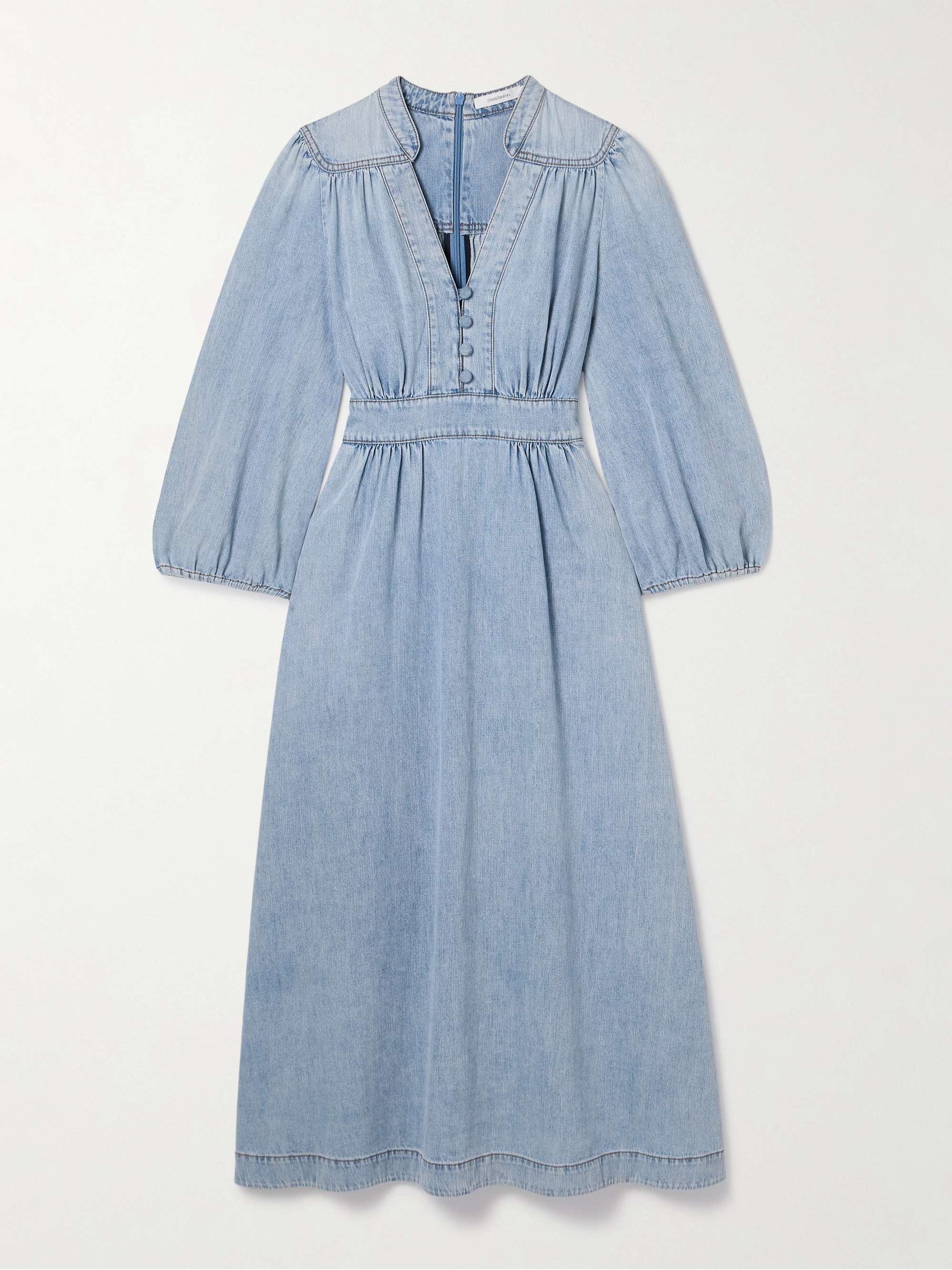 Lucky gathered denim midi dress view