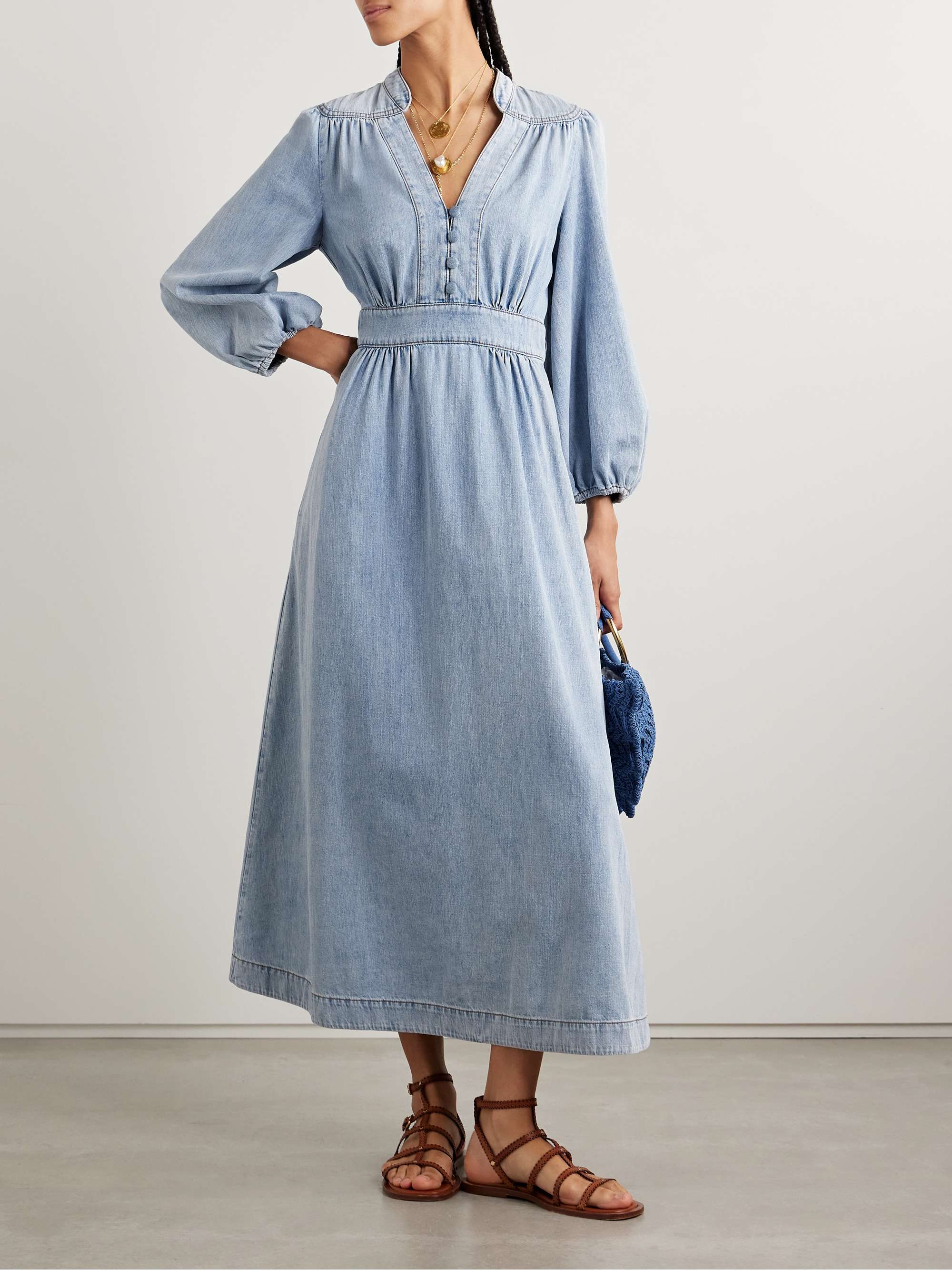 Lucky gathered denim midi dress view