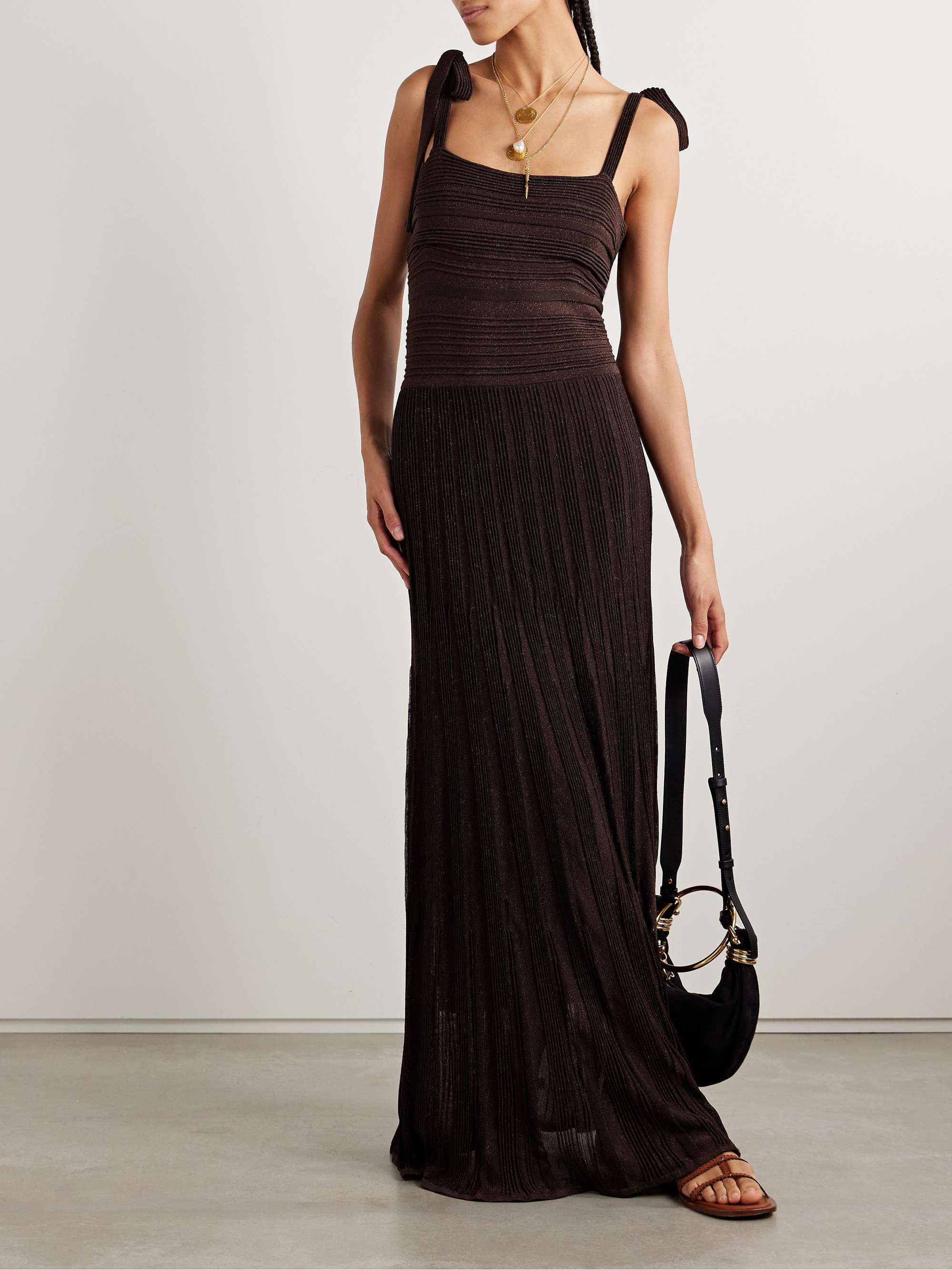 Lucky metallic ribbed stretch-knit maxi dress view
