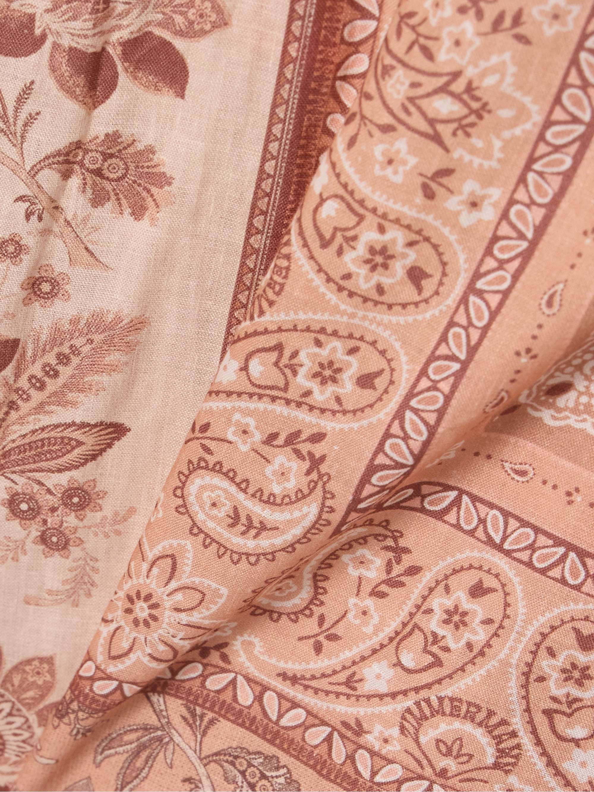Lucky leather-trimmed belted paisley-print linen midi dress view