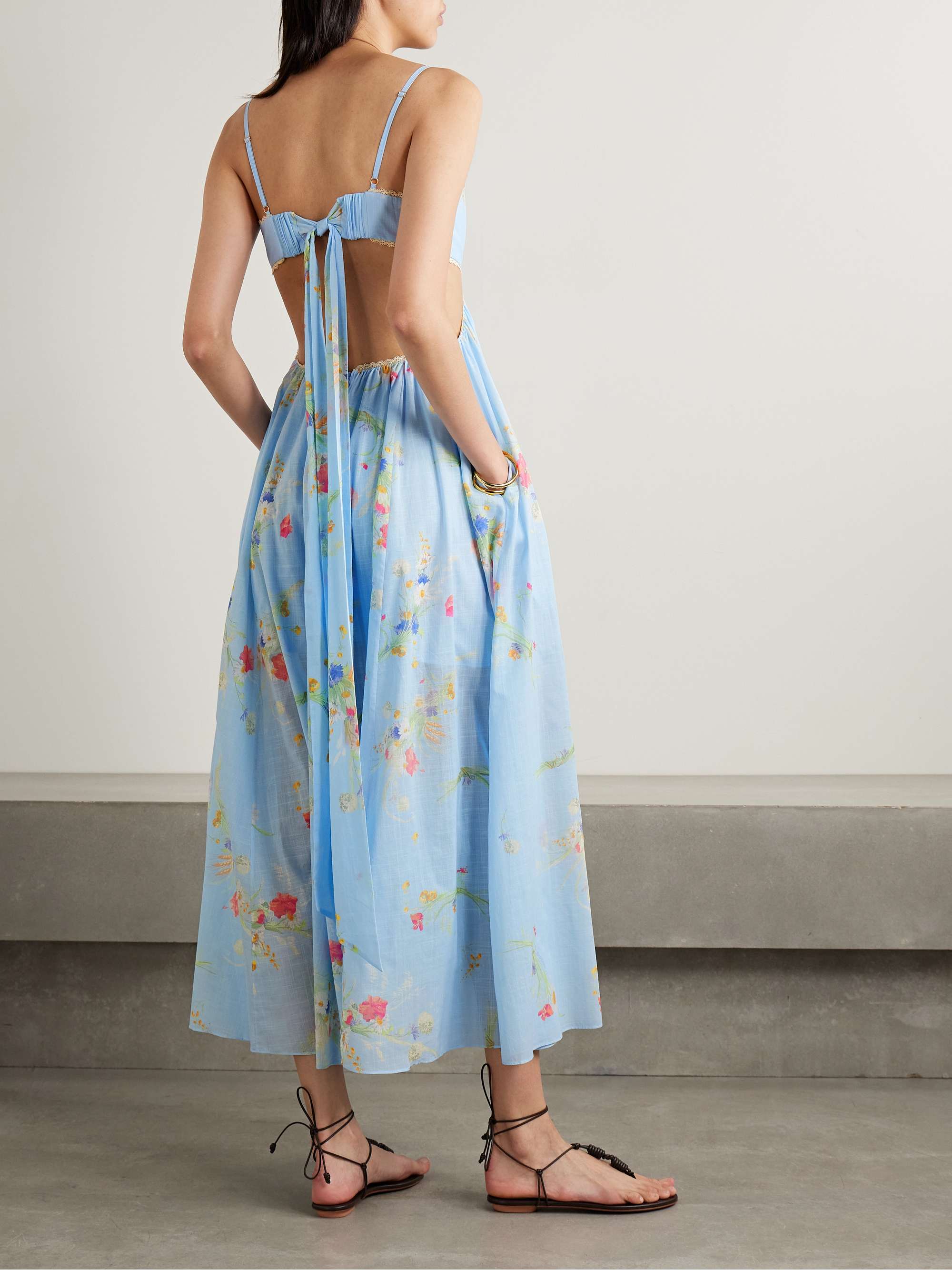 Lucky Picnic cutout crocheted lace-trimmed printed cotton-voile maxi dress view