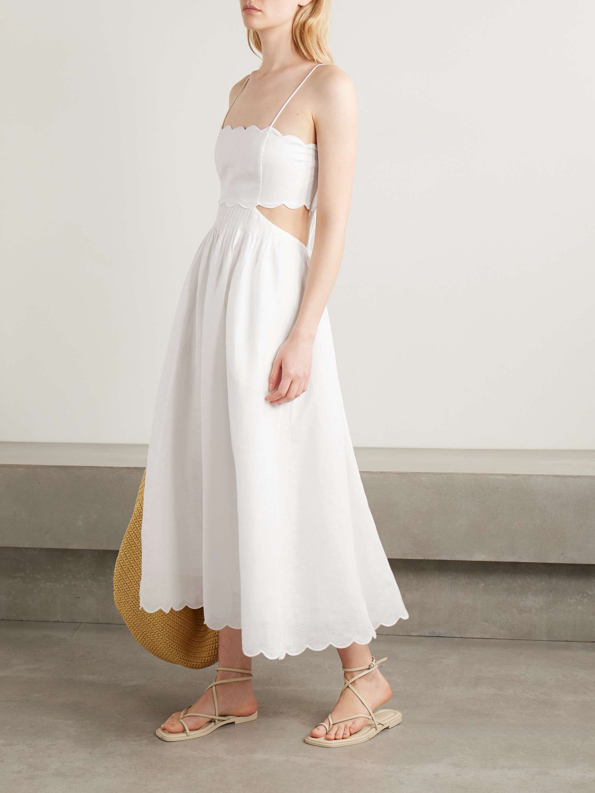 Rhiannon cutout pleated scalloped linen-voile midi dress view