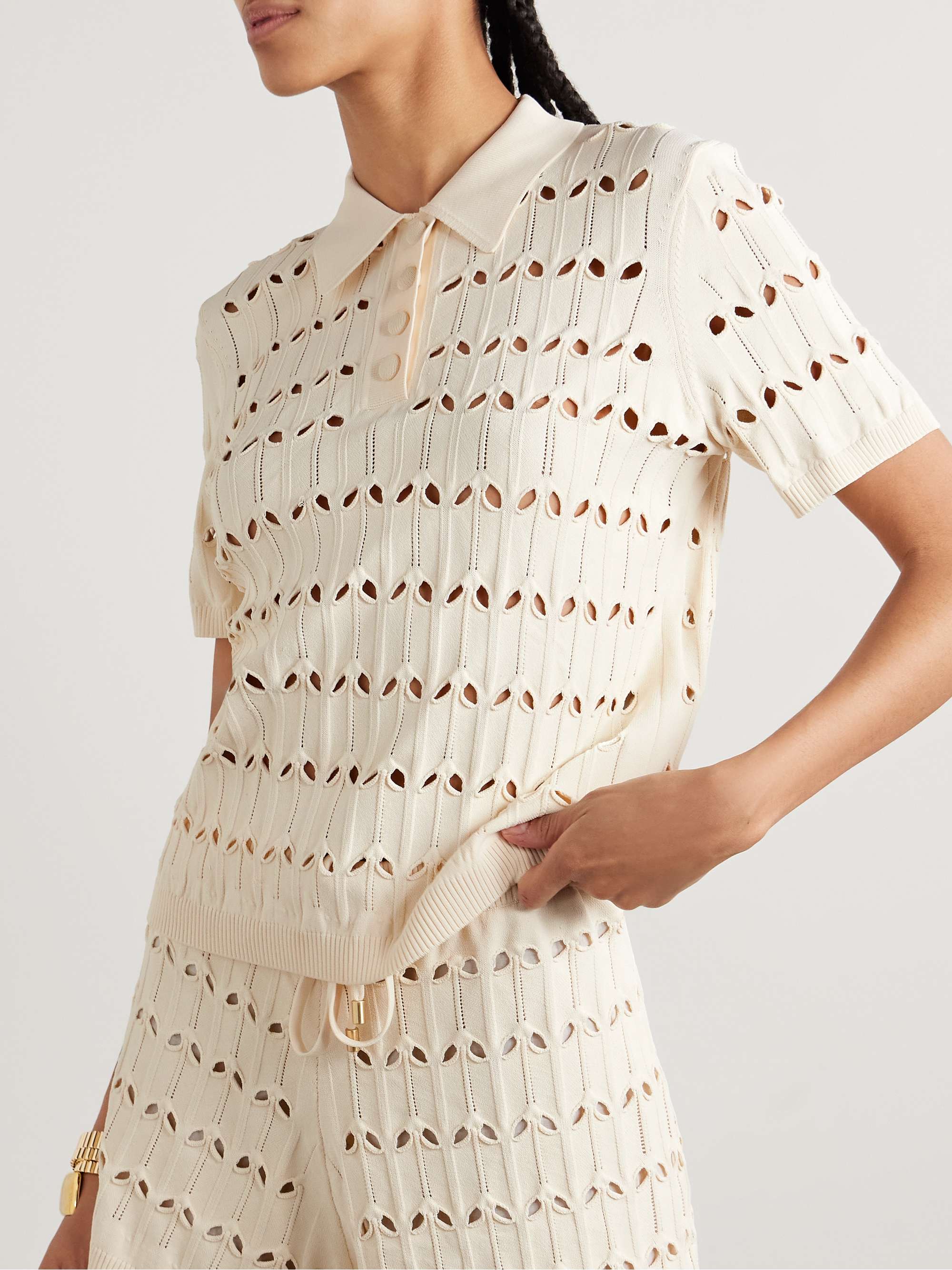 Rhiannon cutout pointelle-knit polo shirt view