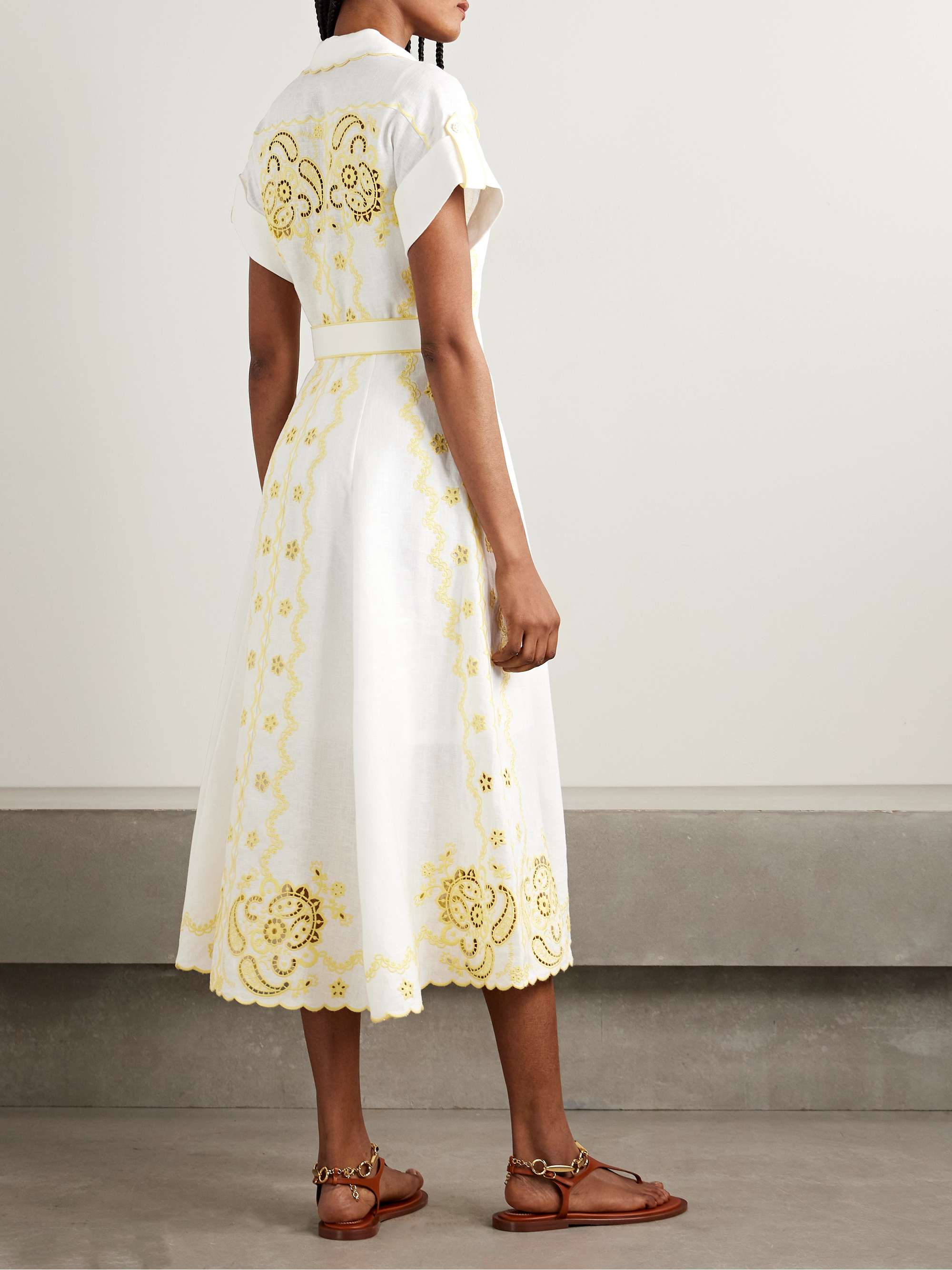 Lucky belted broderie anglaise linen midi shirt dress view