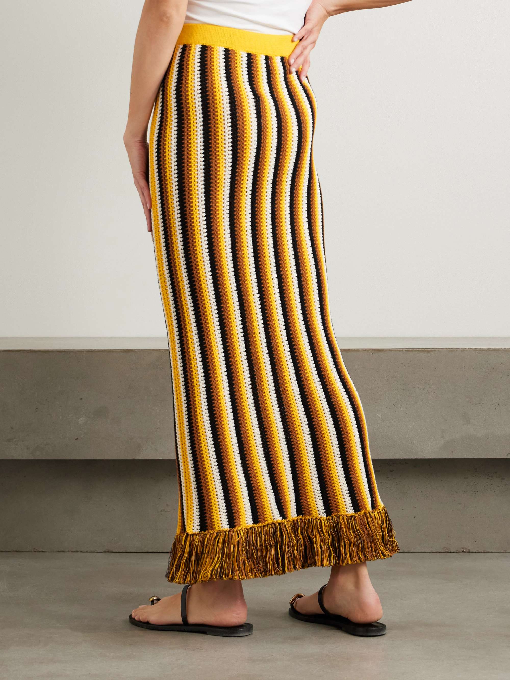Misti fringed striped crocheted cotton maxi skirt view