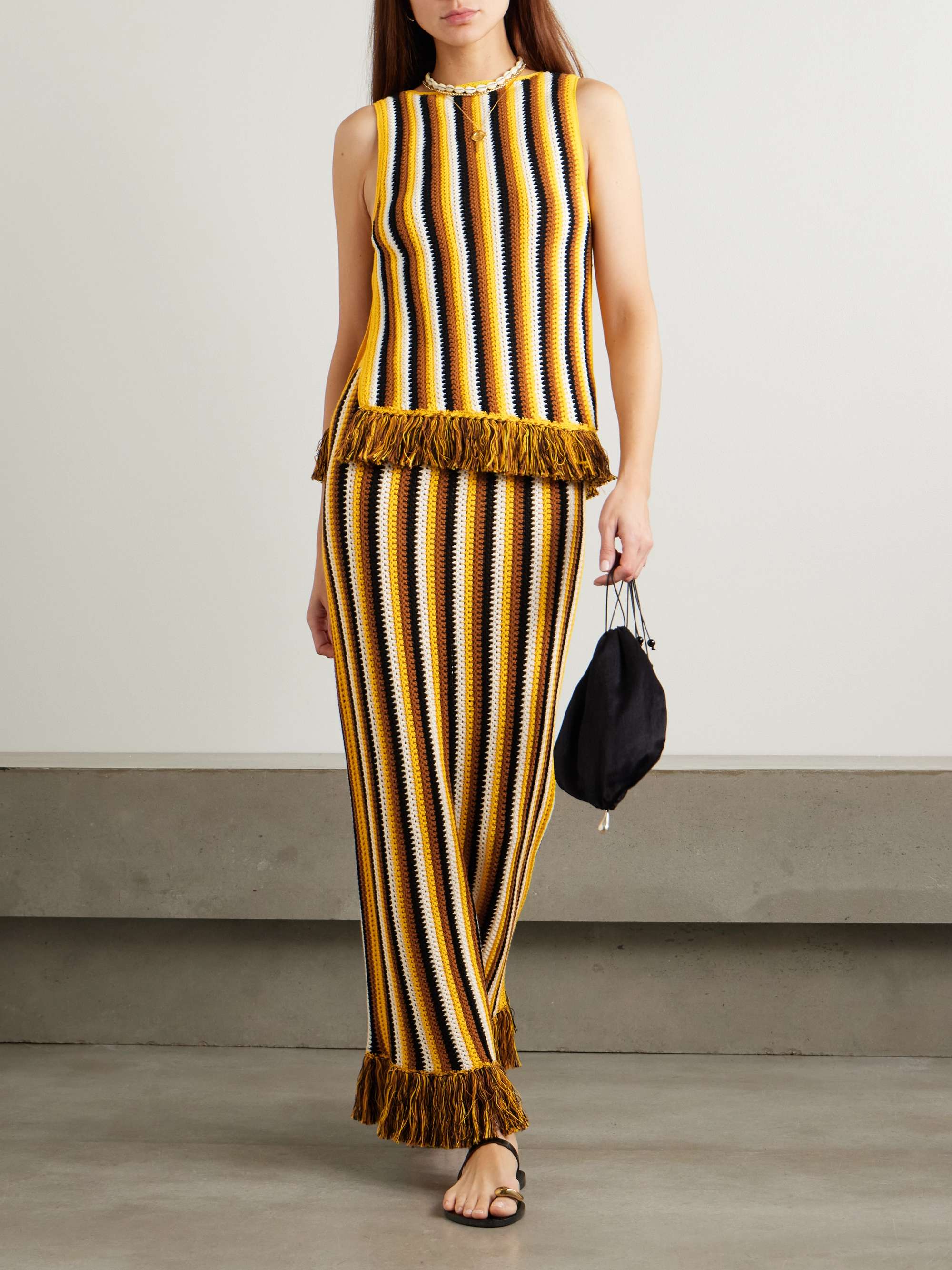 Misti fringed striped crocheted cotton maxi skirt view