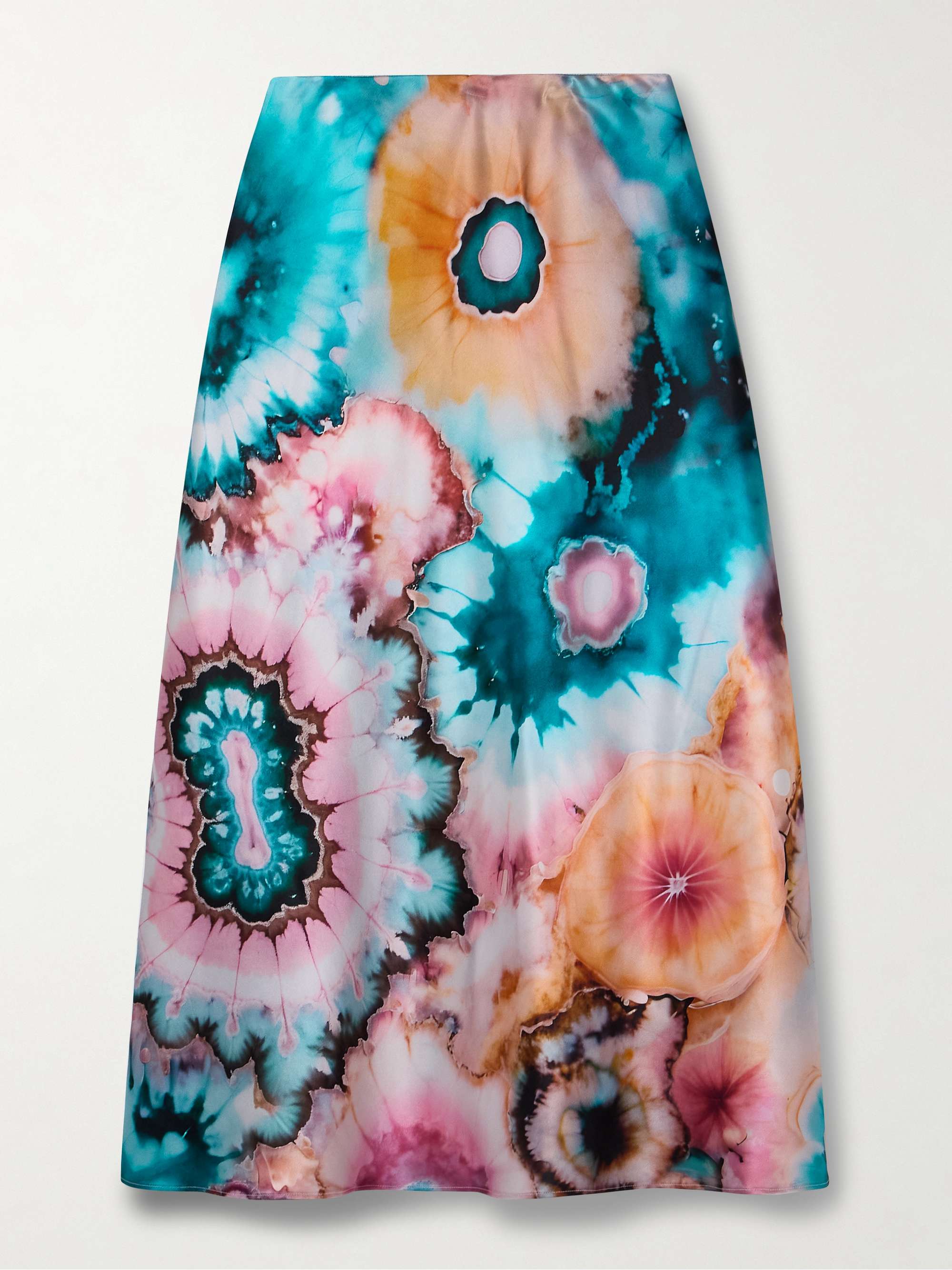 Tie-dyed silk-satin midi skirt view