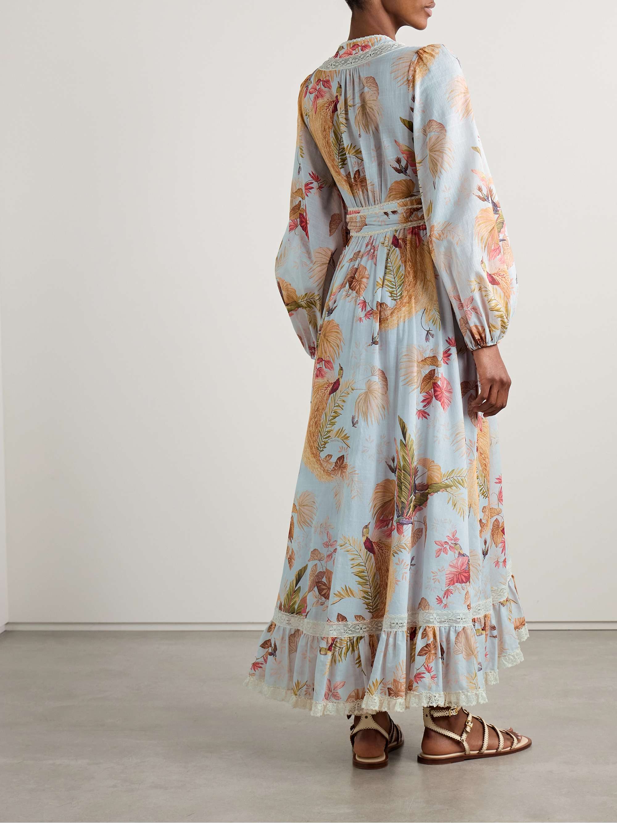 Ascension lace-trimmed tiered printed cotton-voile midi wrap dress view