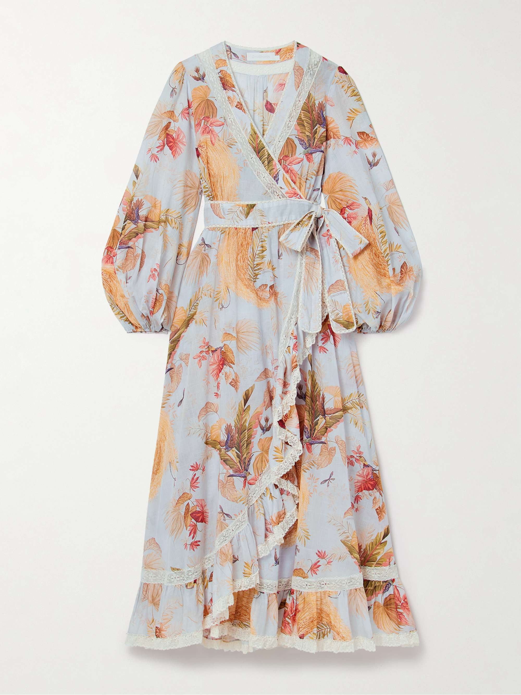 Ascension lace-trimmed tiered printed cotton-voile midi wrap dress view