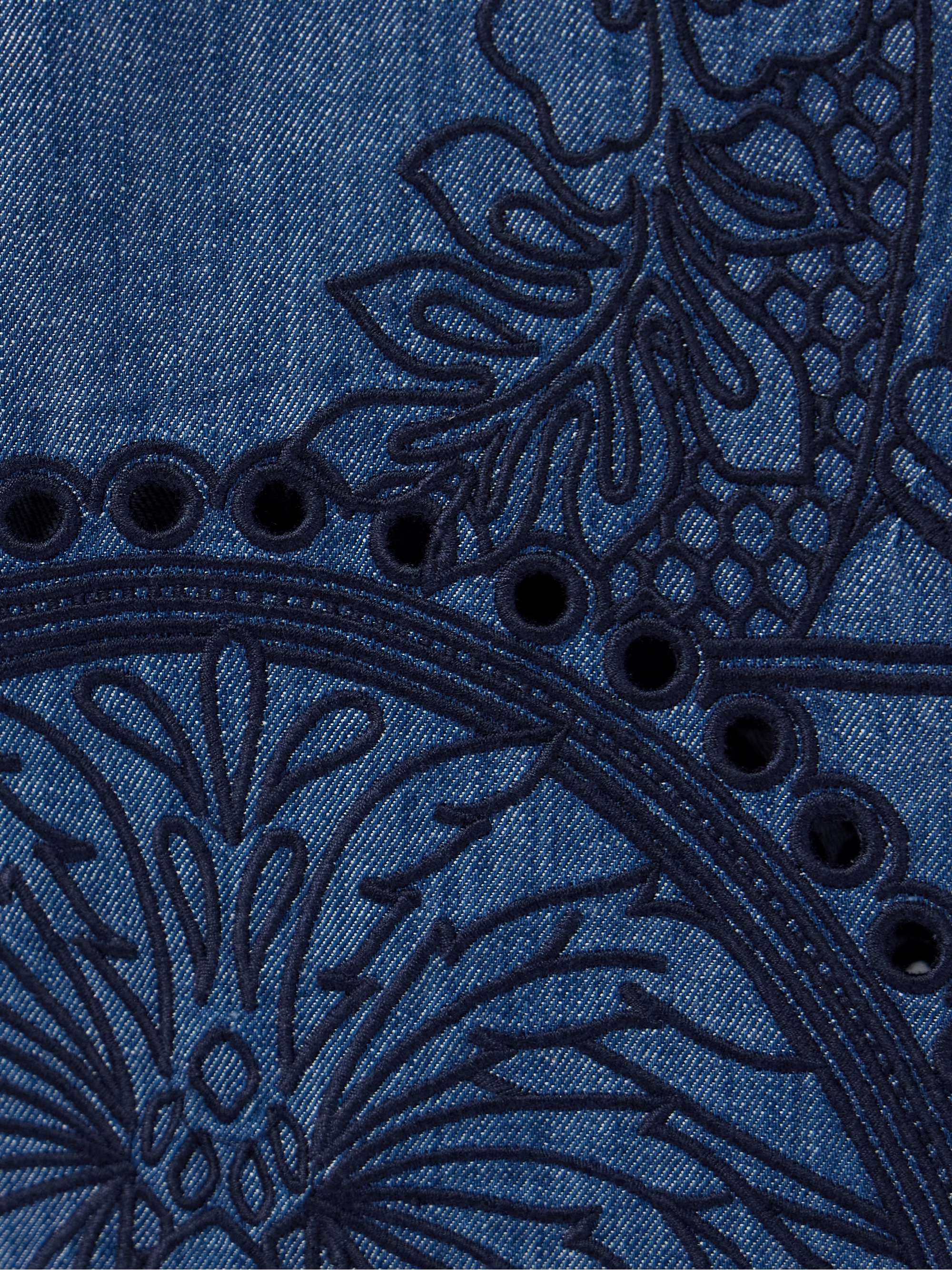 Coco belted embroidered cotton-chambray flared pants view