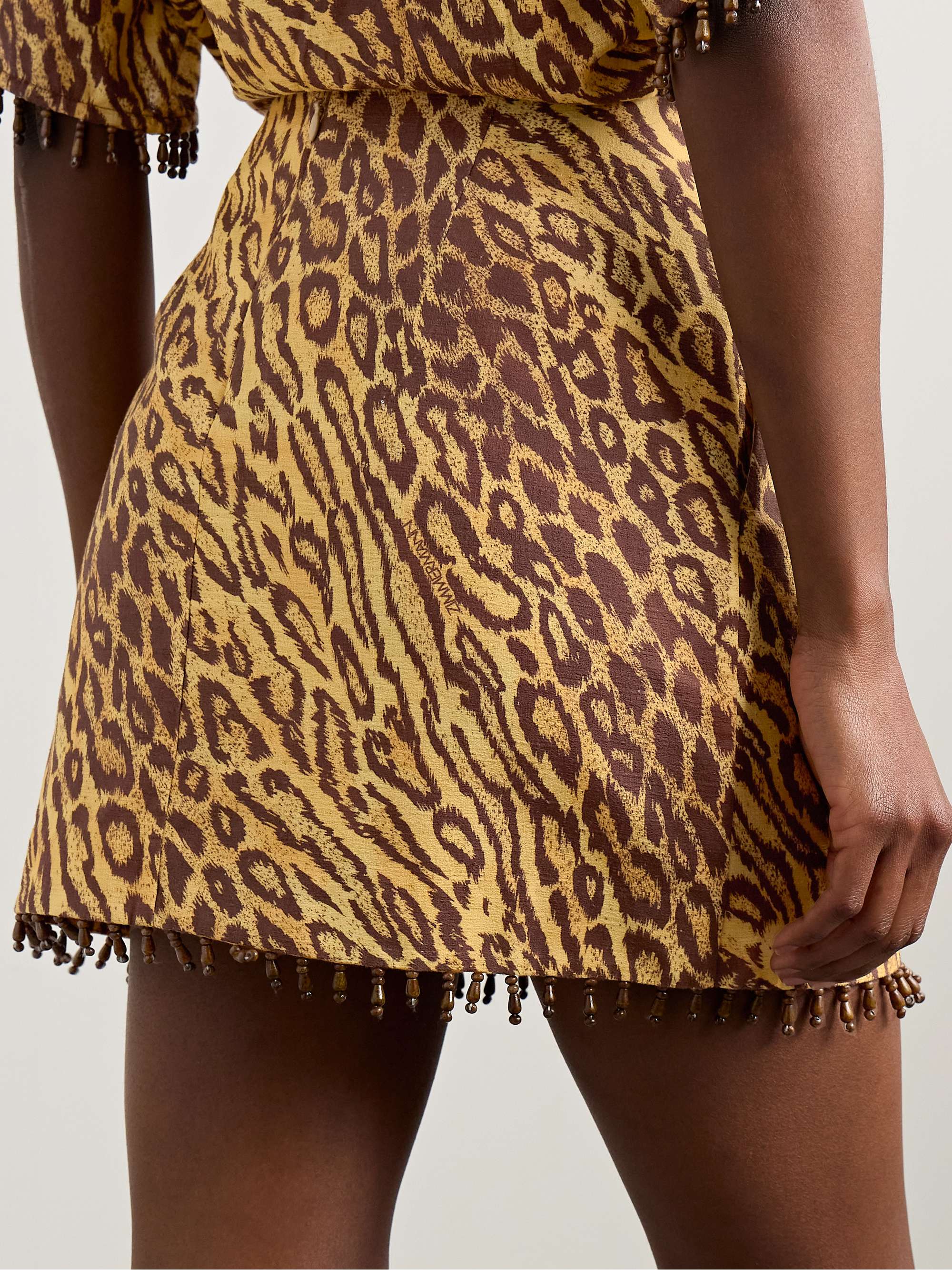 Coco bead-embellished appliquéd leopard-print cotton mini skirt view