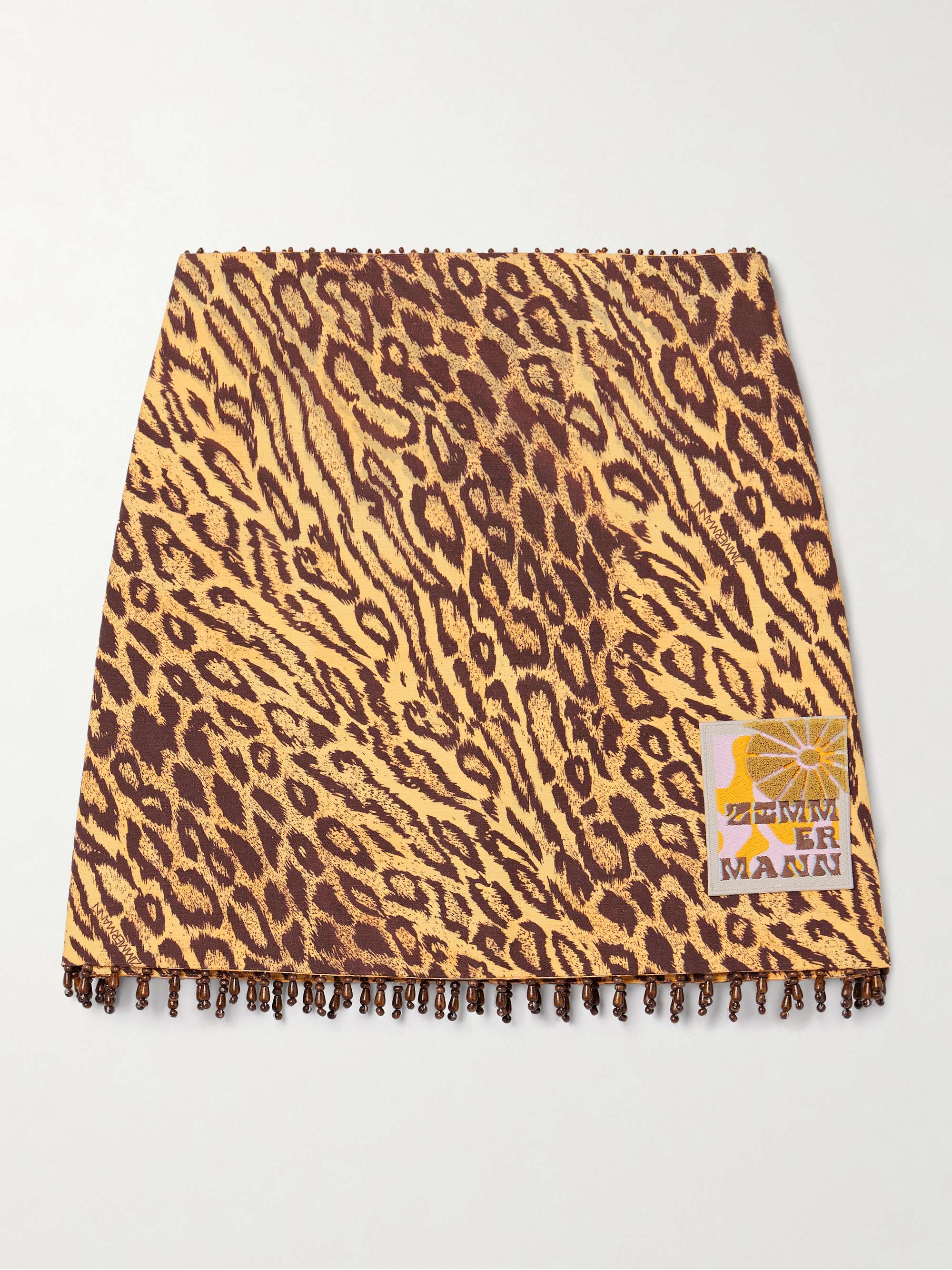 Coco bead-embellished appliquéd leopard-print cotton mini skirt view