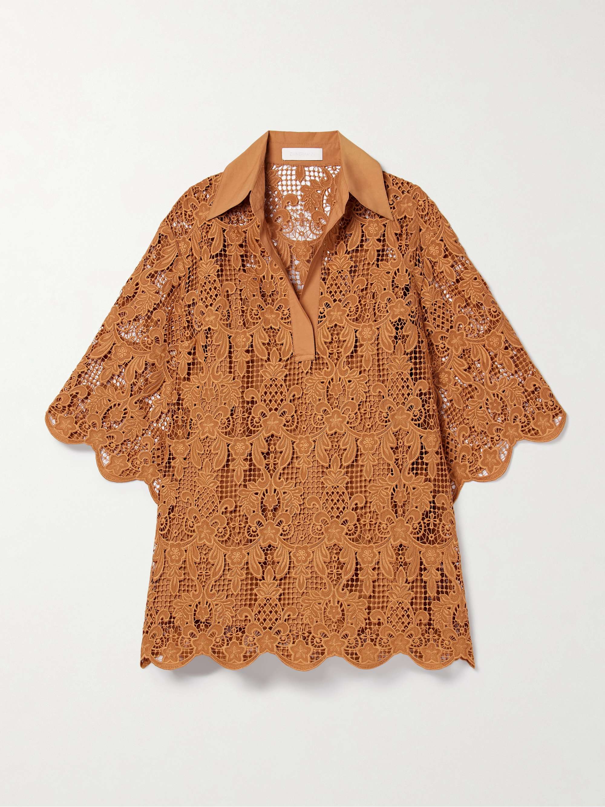 Coco oversized poplin-trimmed guipure lace tunic view