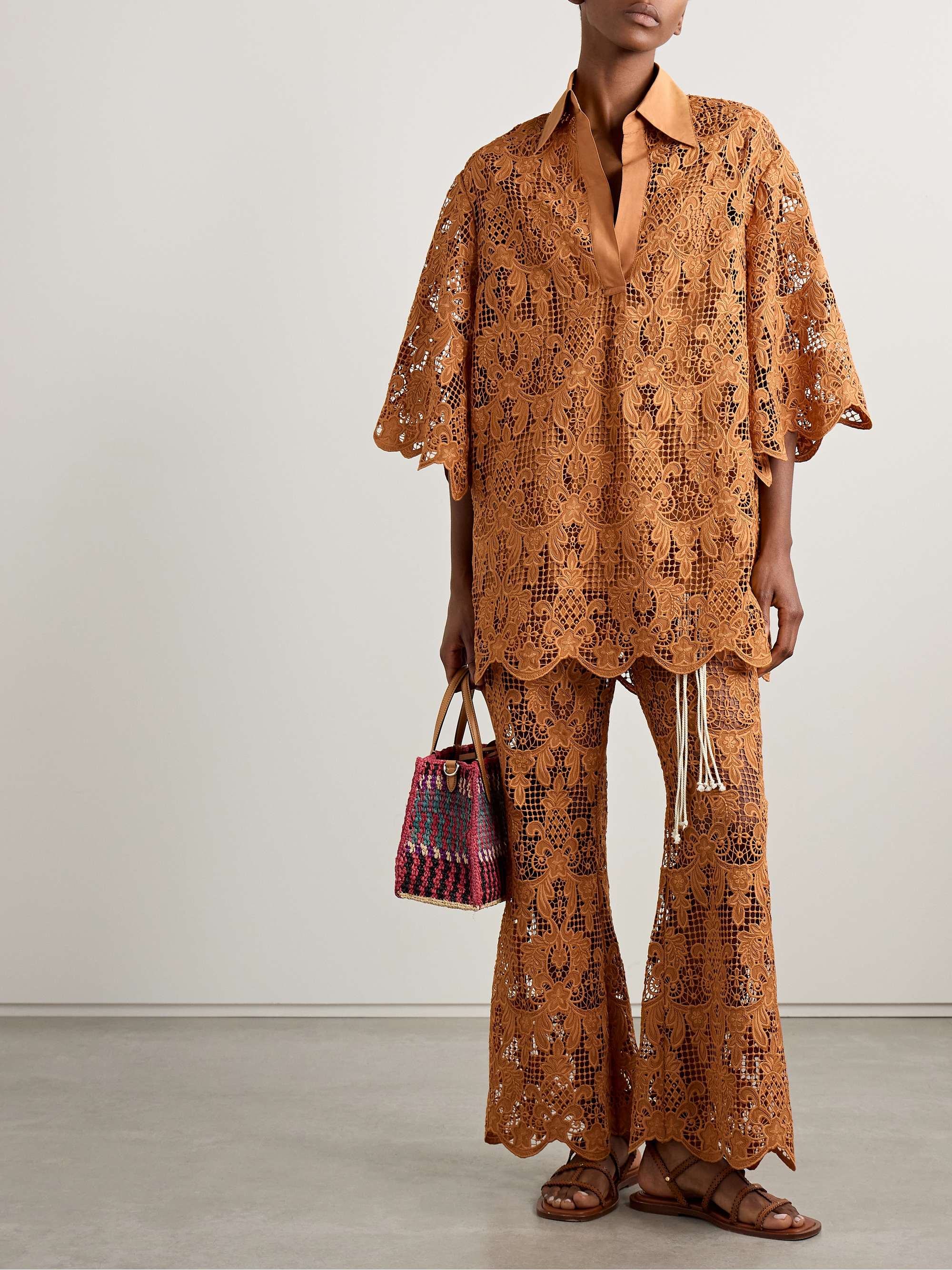 Coco oversized poplin-trimmed guipure lace tunic view