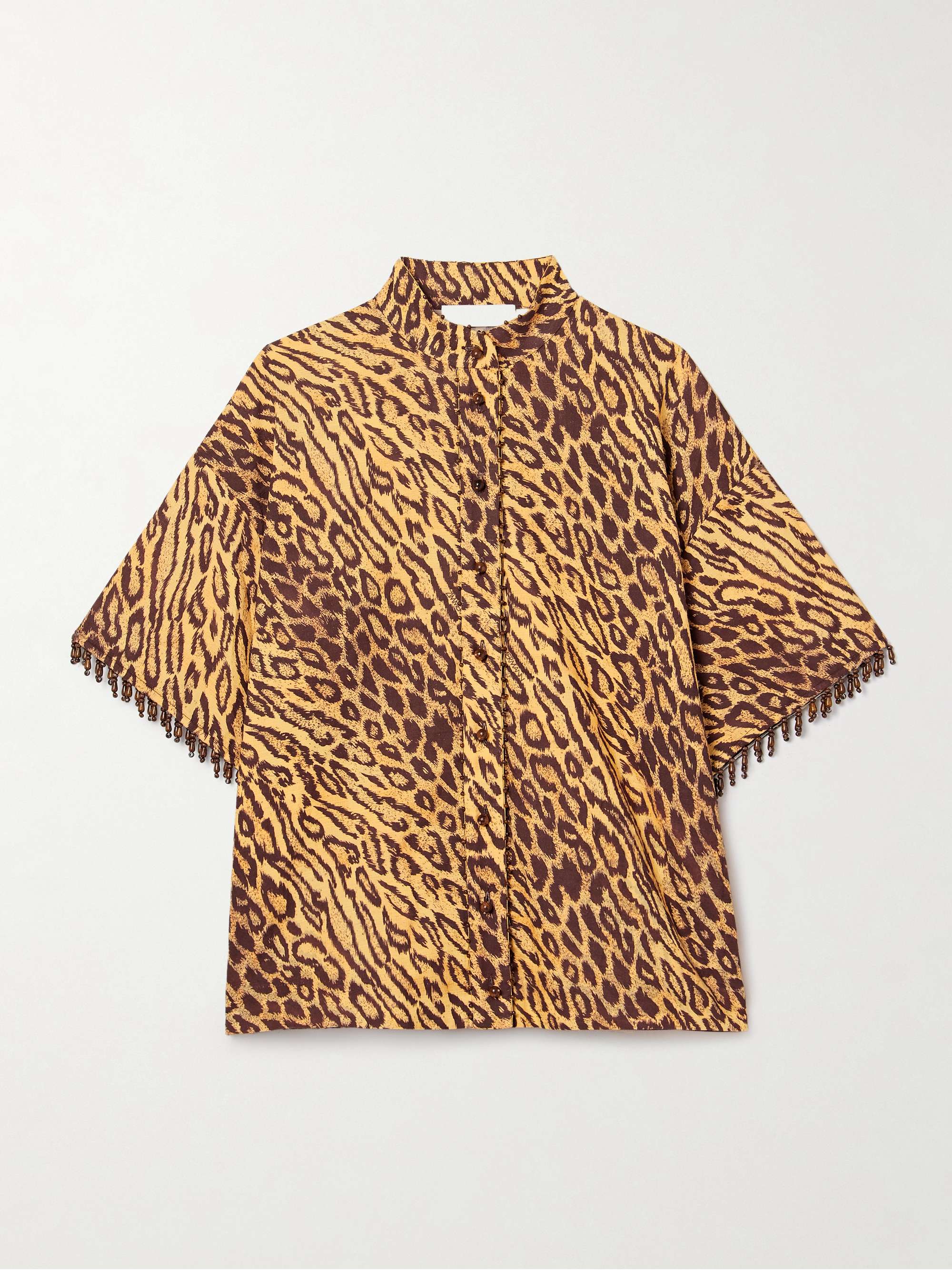Coco bead-embellished leopard-print cotton shirt view