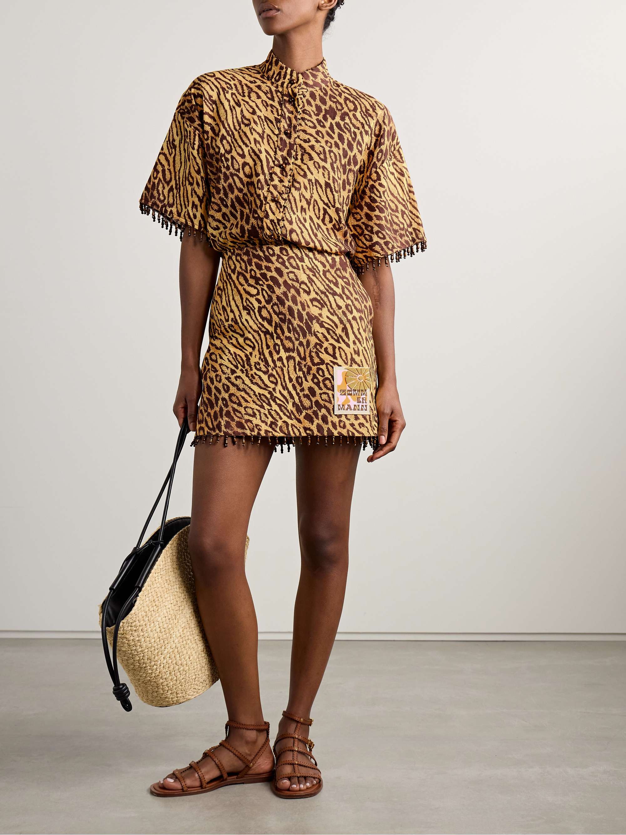 Coco bead-embellished leopard-print cotton shirt view