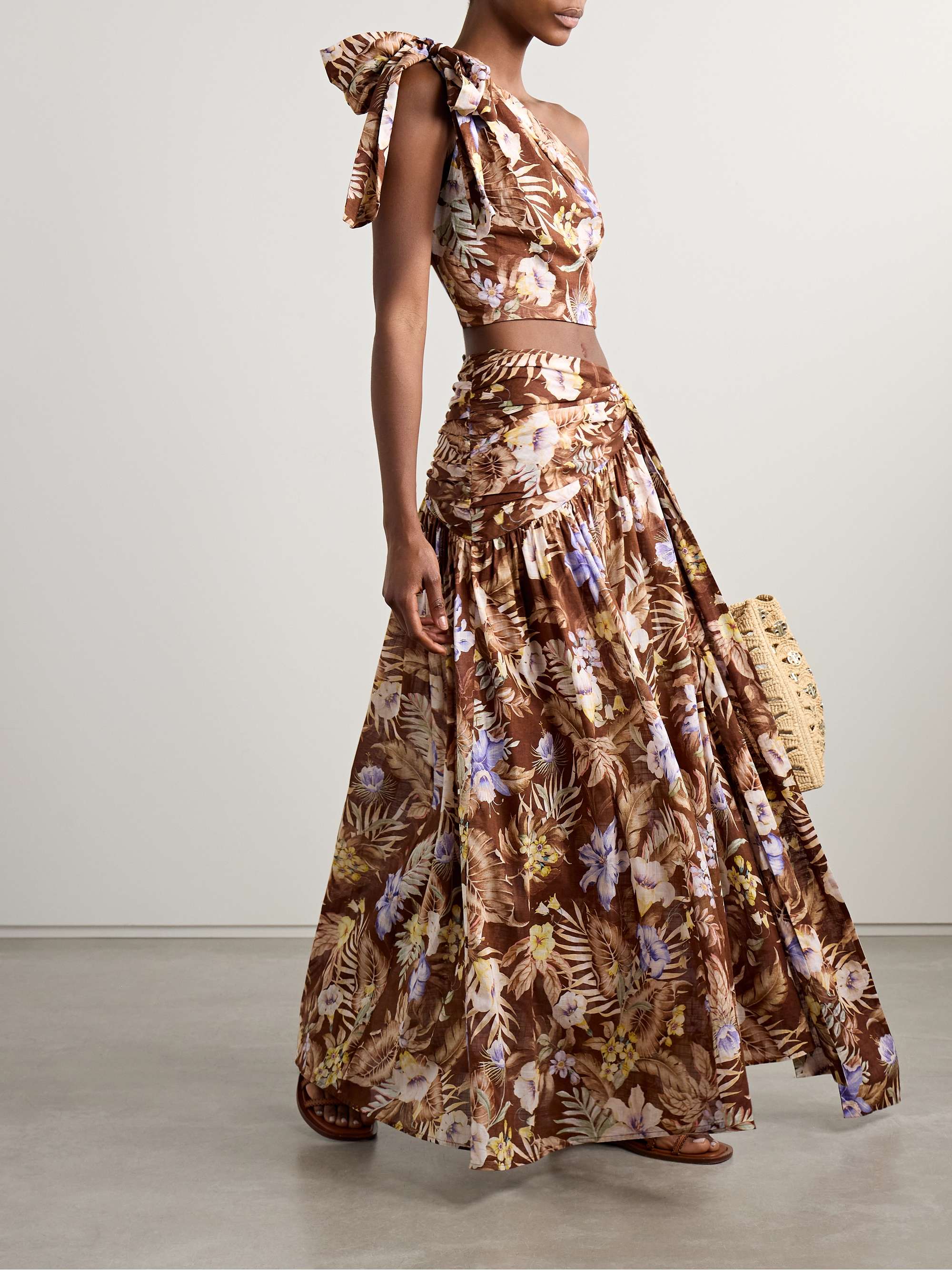 Coco belted pleated floral-print cotton-voile maxi skirt view